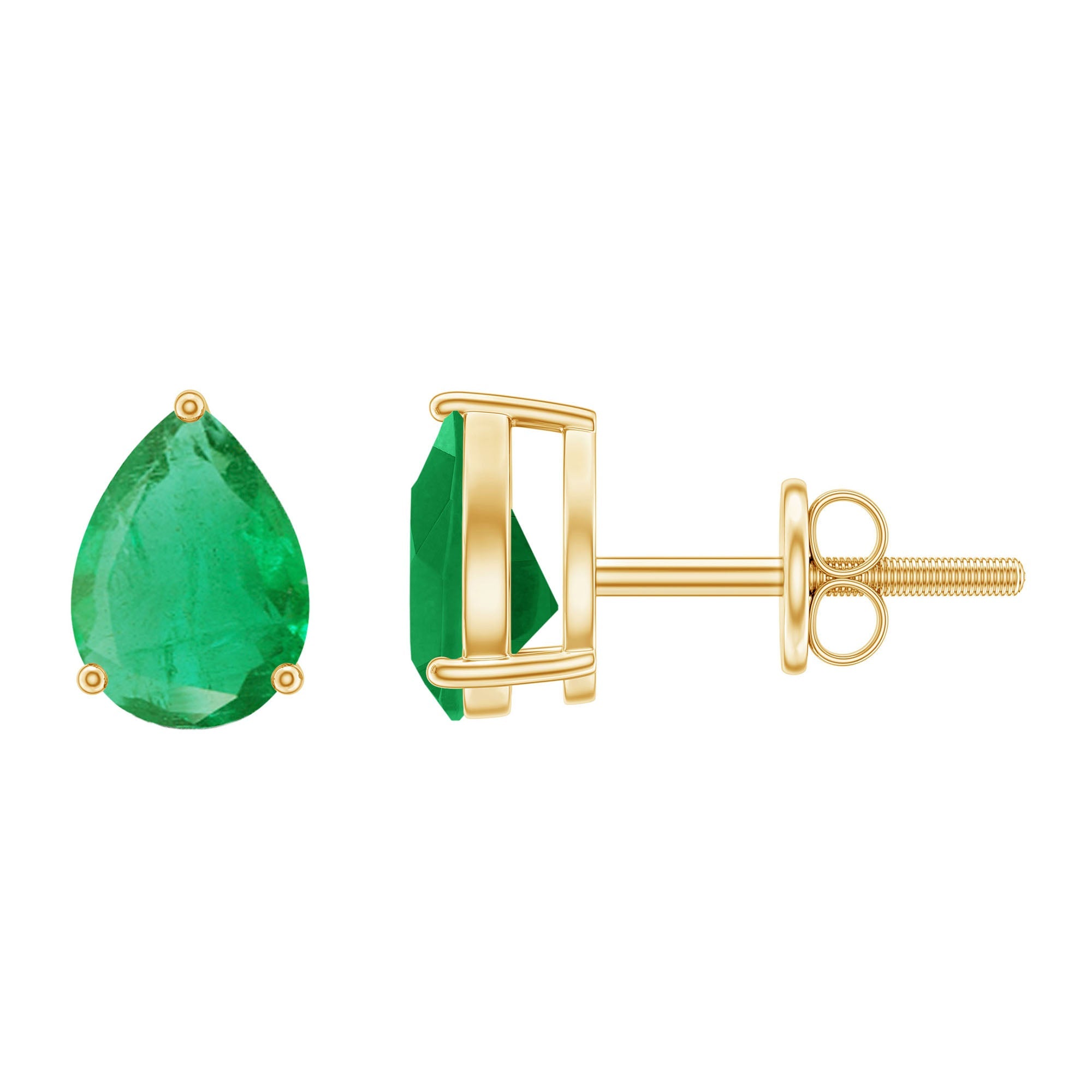 Pear Cut Emerald Earrings – Solitaire Studs with AAA Quality Green Gemstones