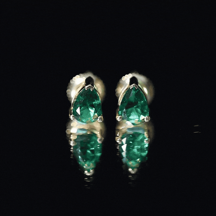 Pear Cut Emerald Earrings – Lab Grown 1.4 Carat Teardrop Studs in 3 Prong Setting