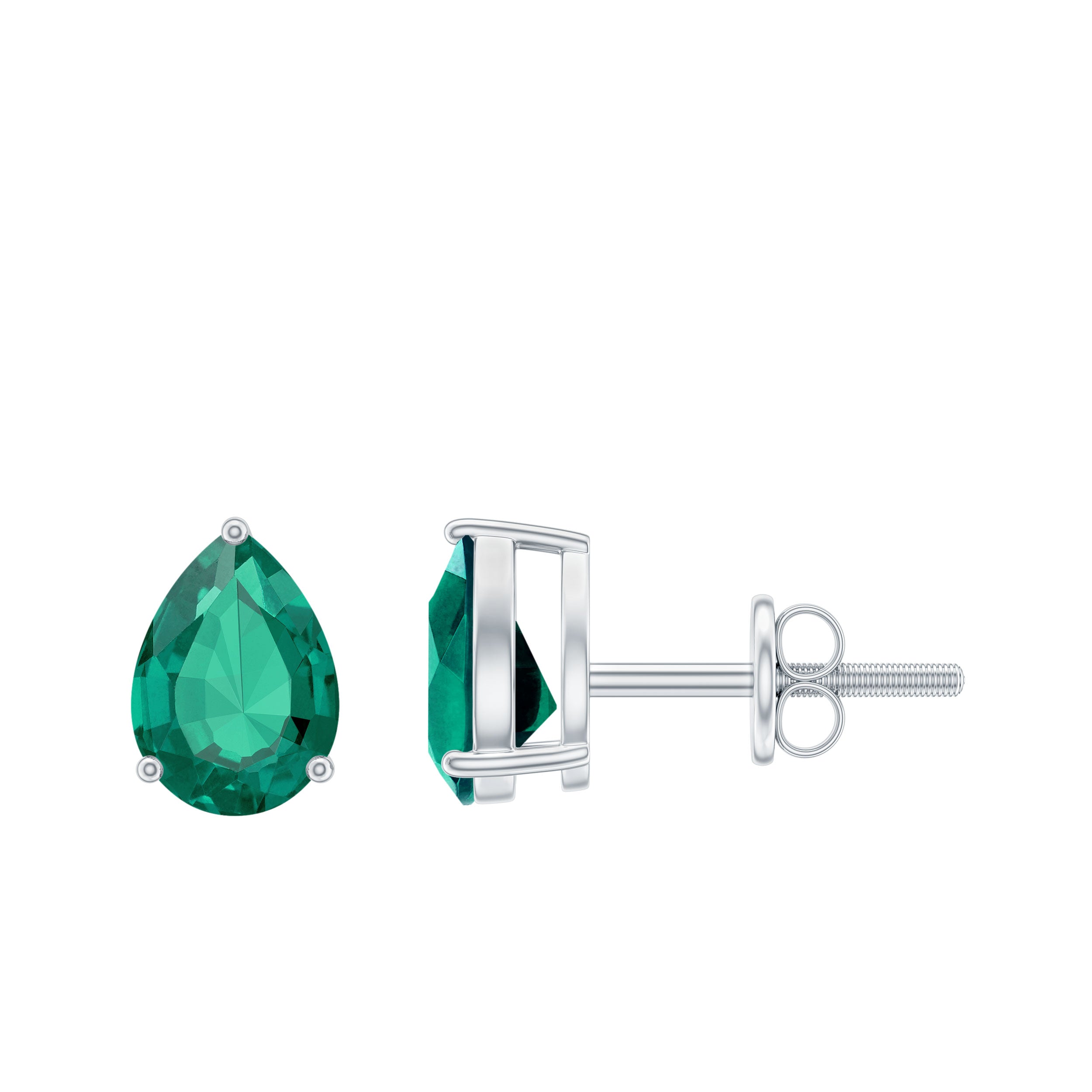Pear Cut Emerald Earrings – Lab Grown 1.4 Carat Teardrop Studs in 3 Prong Setting