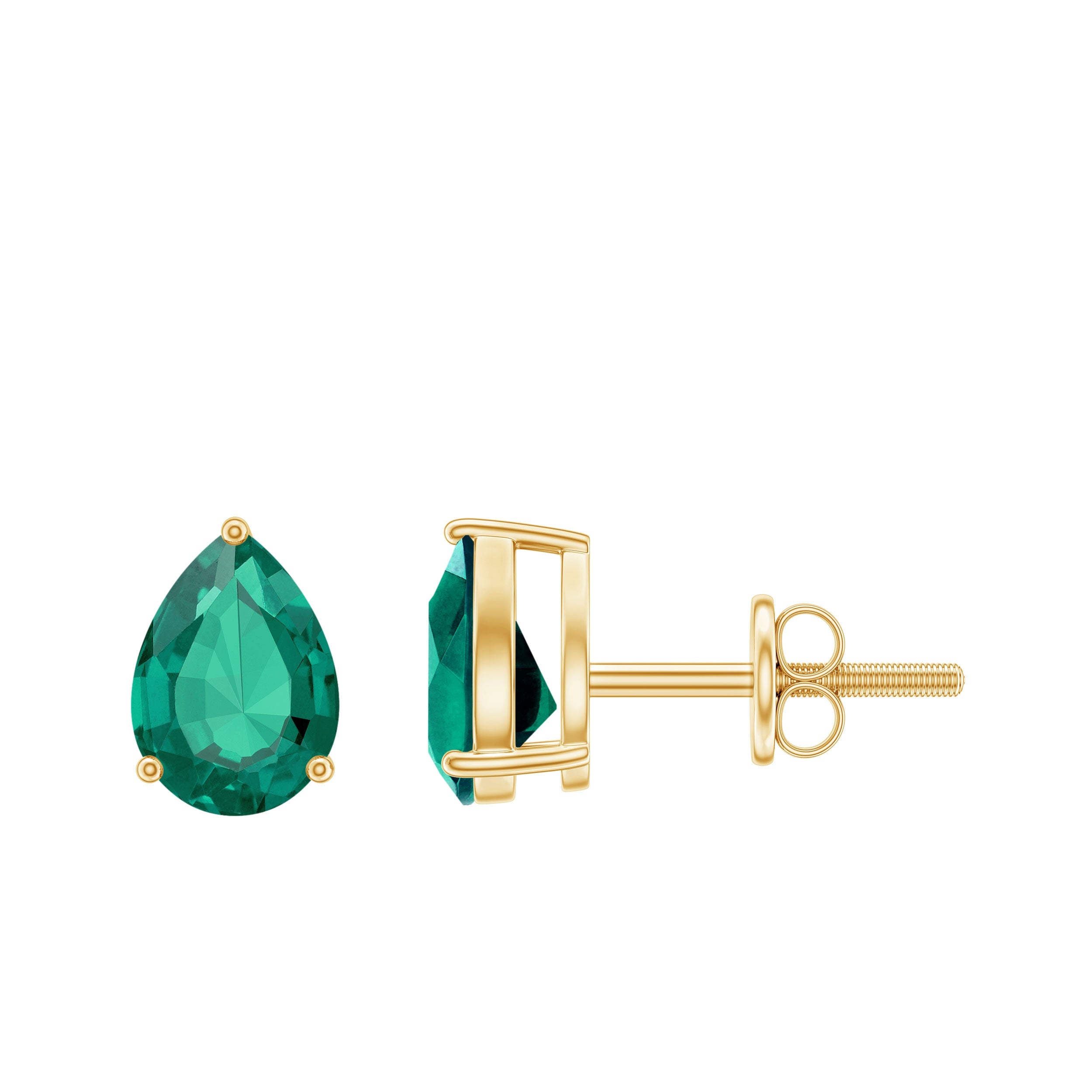 Pear Cut Emerald Earrings – Lab Grown 1.4 Carat Teardrop Studs in 3 Prong Setting