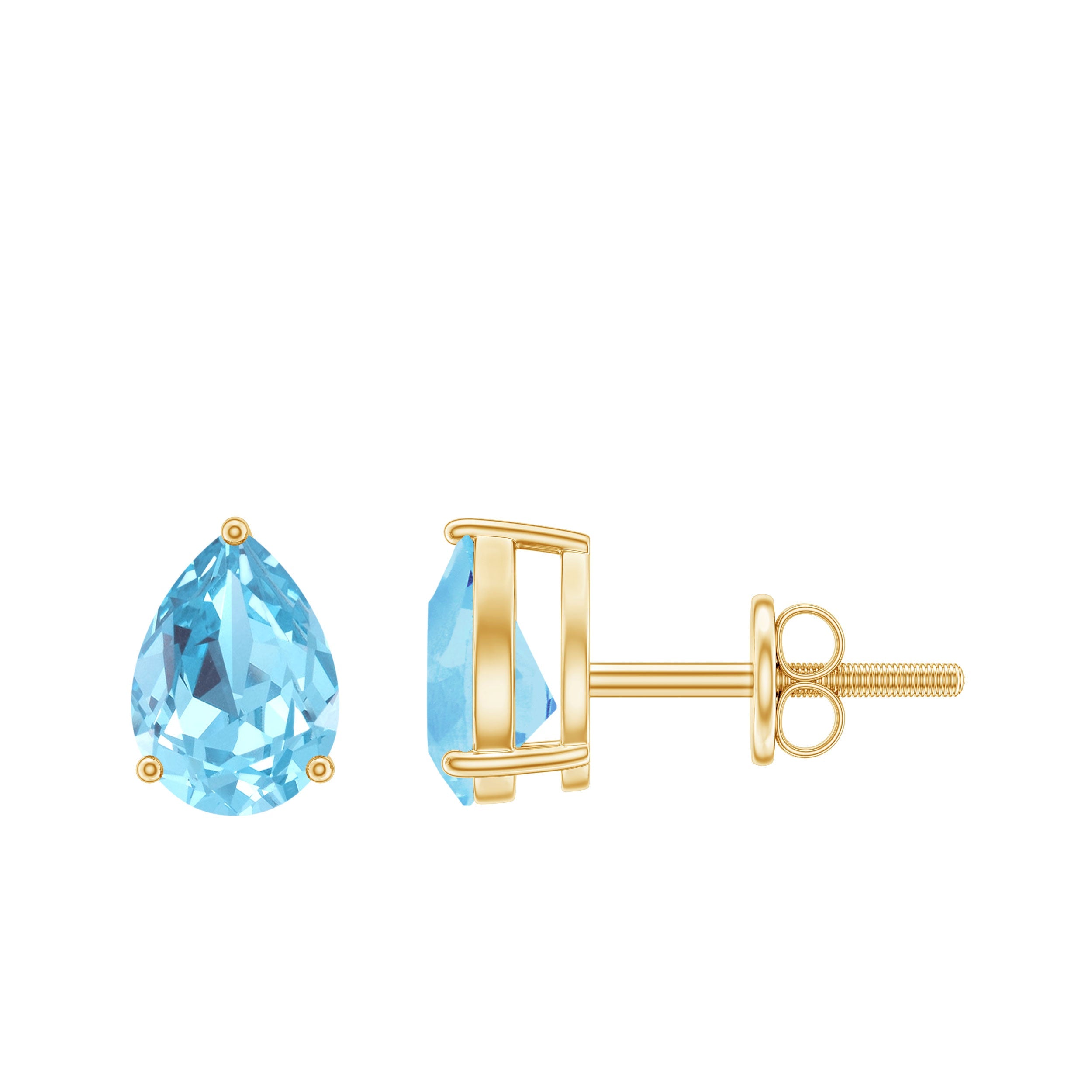 Pear Shape Aquamarine Earrings – Blue Gemstone Studs with Screw Back Closure