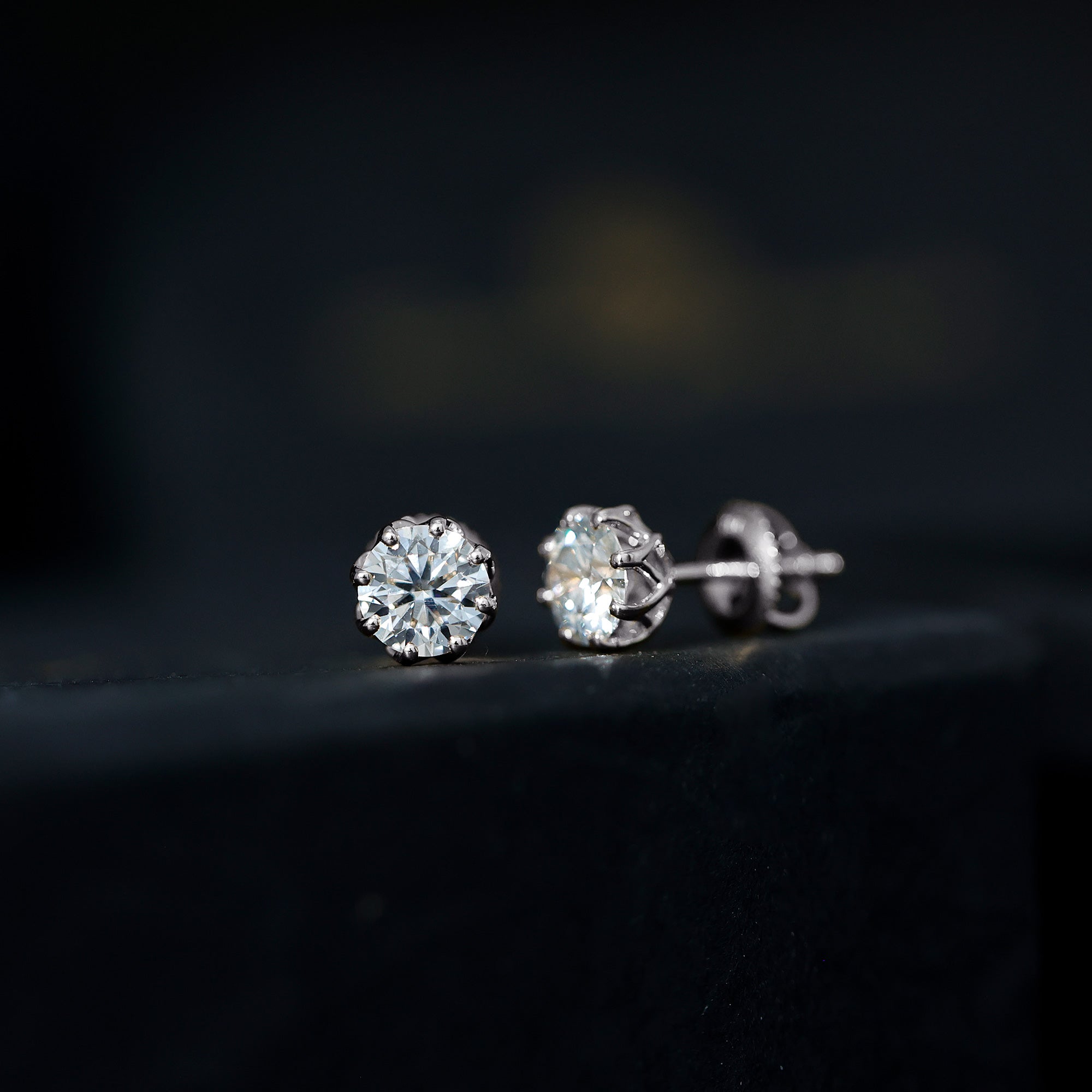 Moissanite Stud Earrings - Certified Brilliant Cut 1.9 Carat Solitaire Round D-VS1