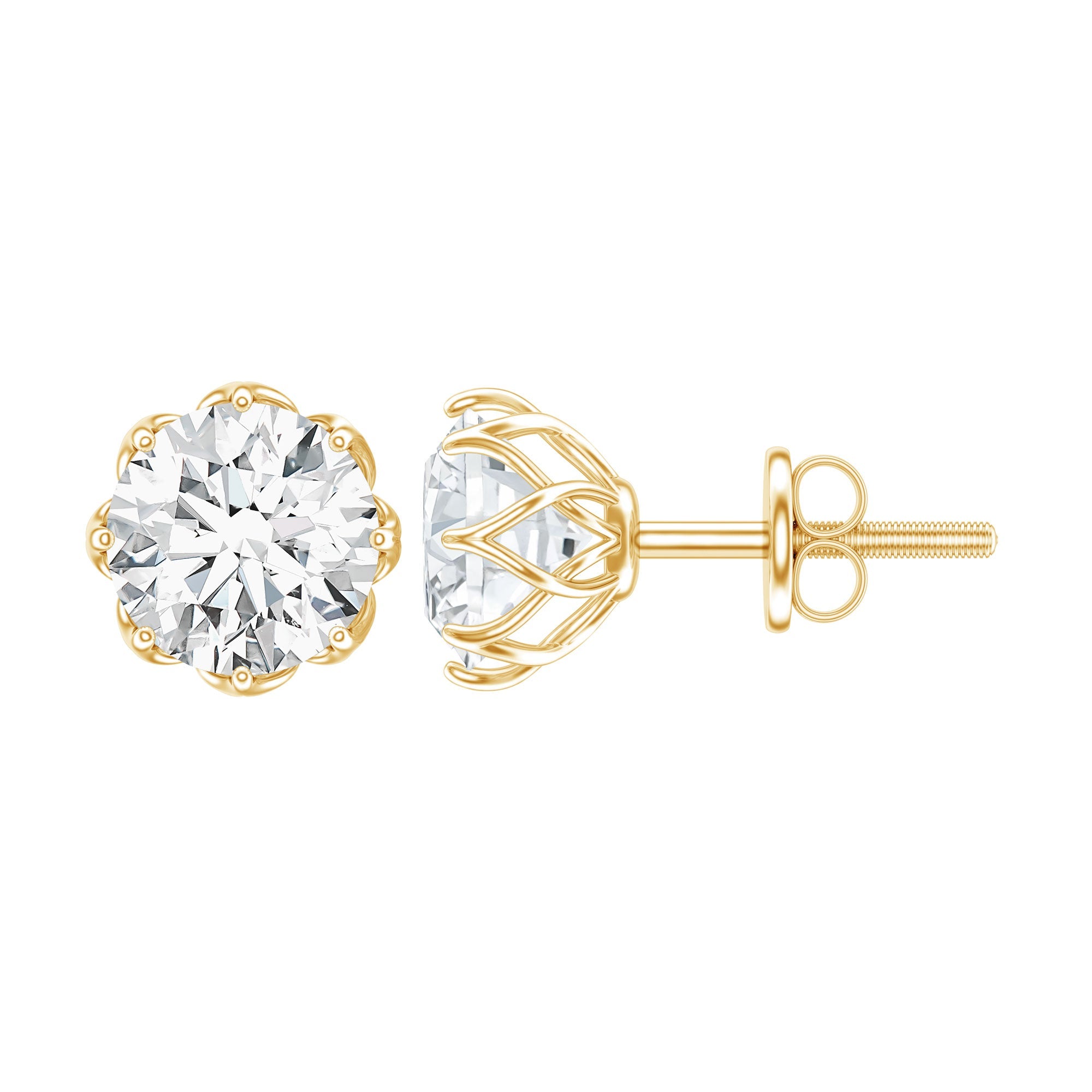 Moissanite Stud Earrings - Certified Brilliant Cut 1.9 Carat Solitaire Round D-VS1