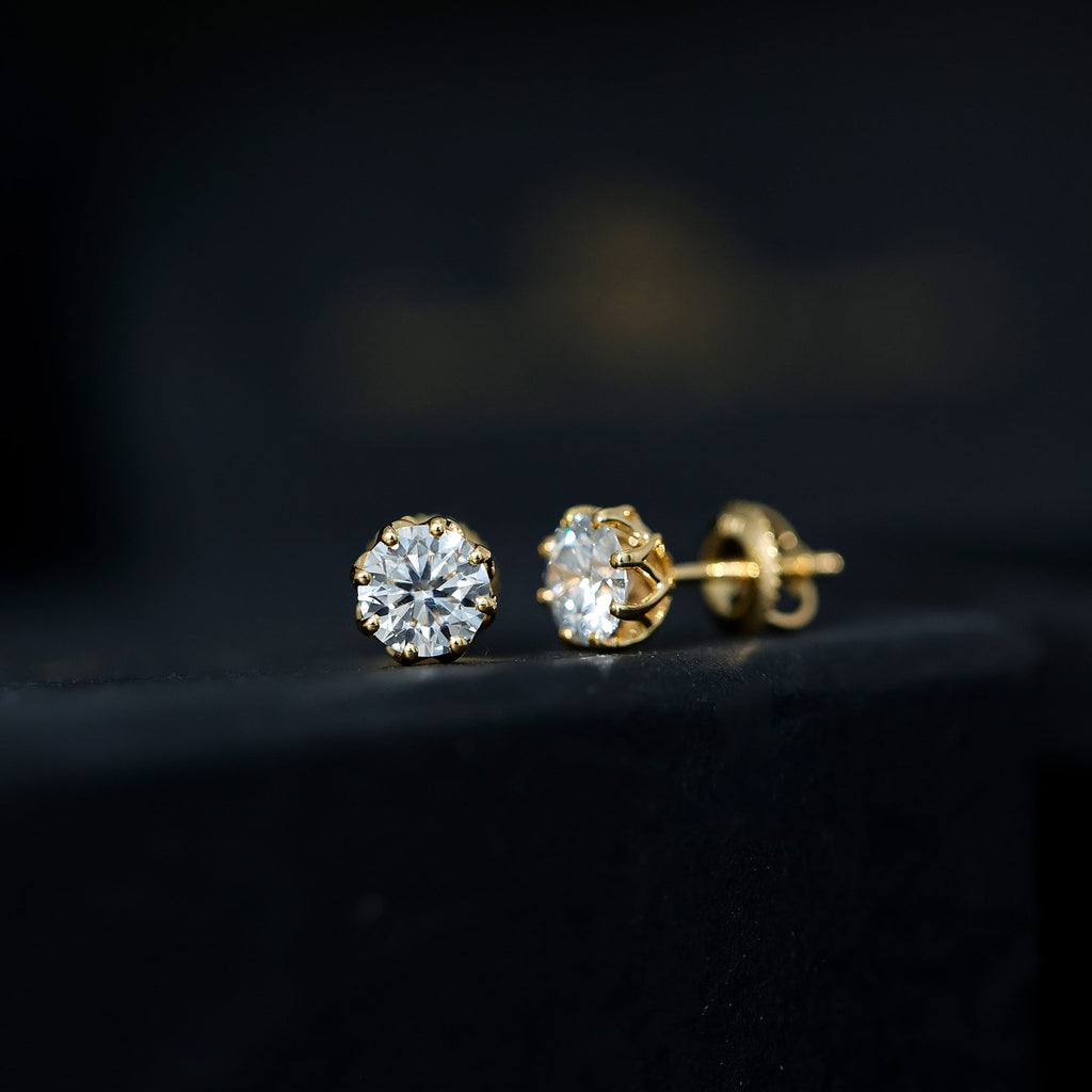 Moissanite Stud Earrings - Certified Brilliant Cut 1.9 Carat Solitaire Round D-VS1