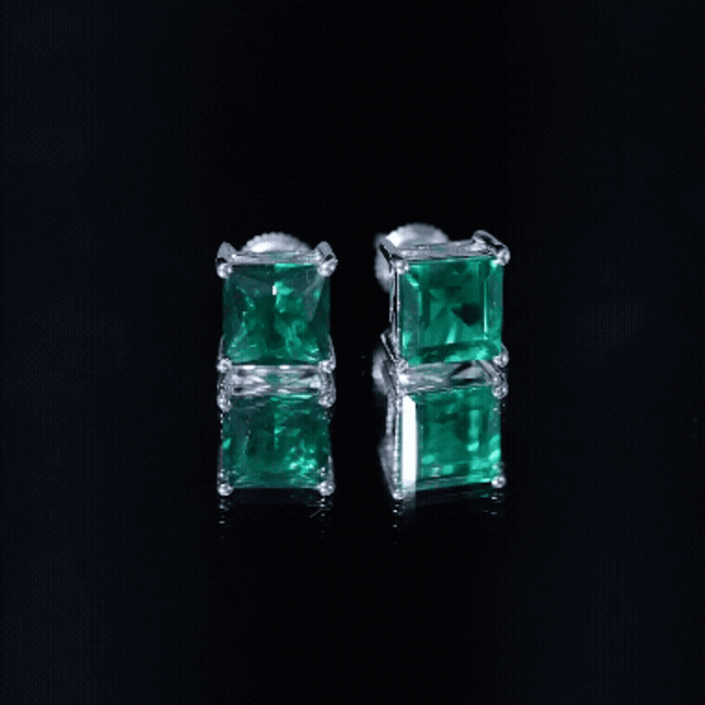 Princess Cut Emerald Earrings – 4 Carat Lab Grown Solitaire Studs AAAA Quality