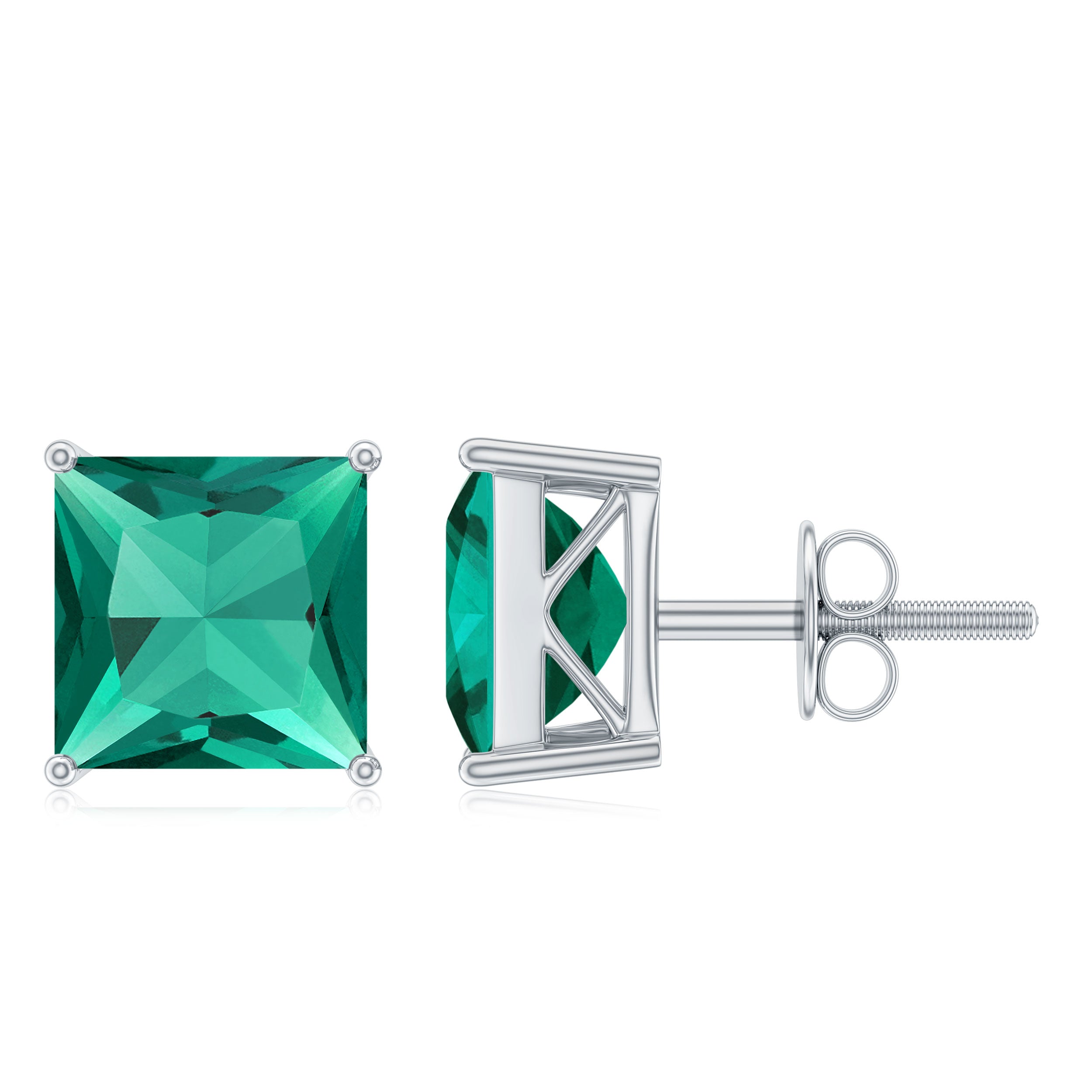 Princess Cut Emerald Earrings – 4 Carat Lab Grown Solitaire Studs AAAA Quality