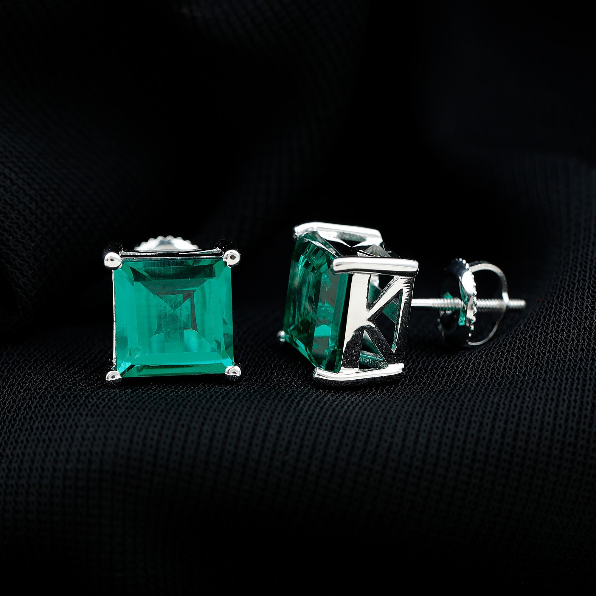 Princess Cut Emerald Earrings – 4 Carat Lab Grown Solitaire Studs AAAA Quality