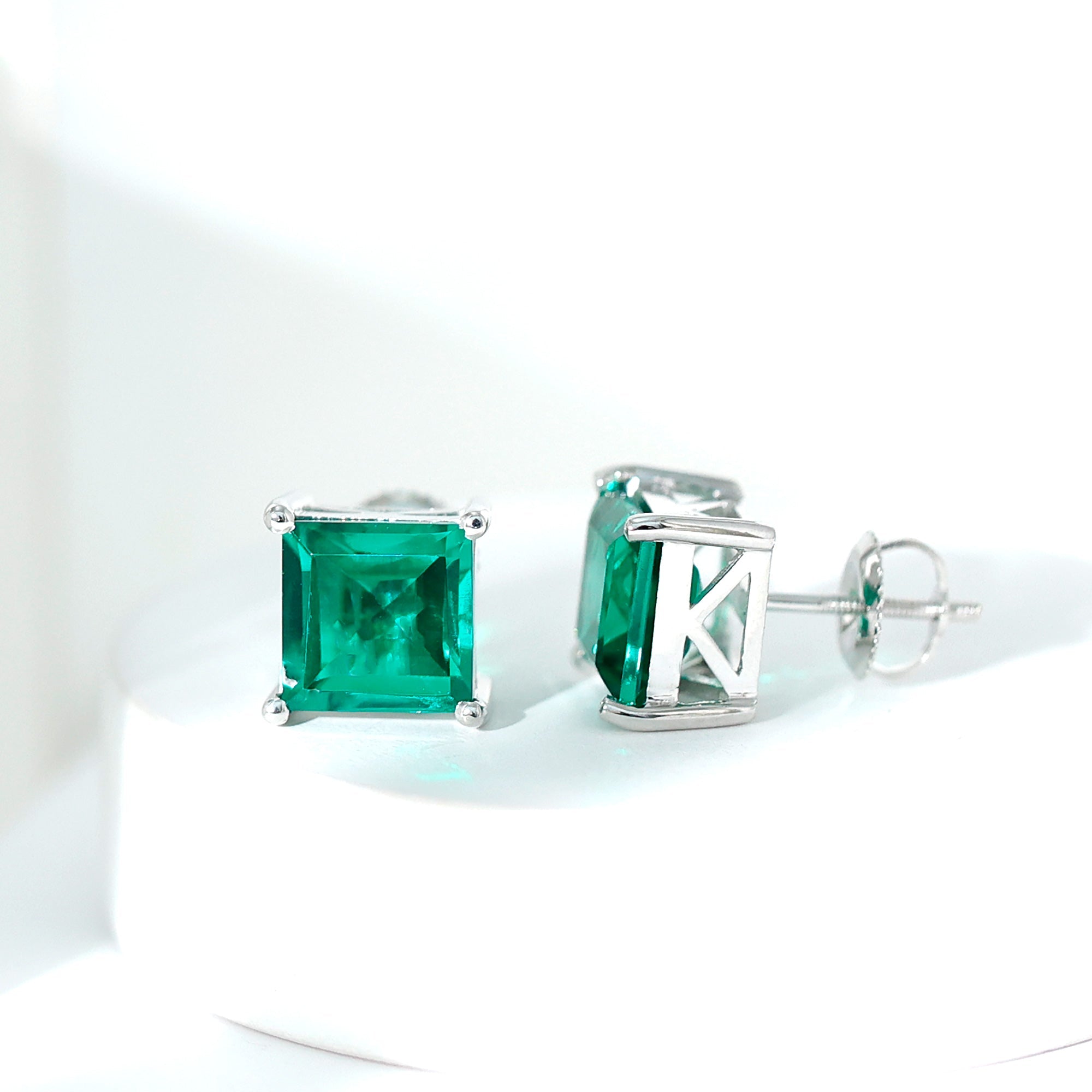 Princess Cut Emerald Earrings – 4 Carat Lab Grown Solitaire Studs AAAA Quality