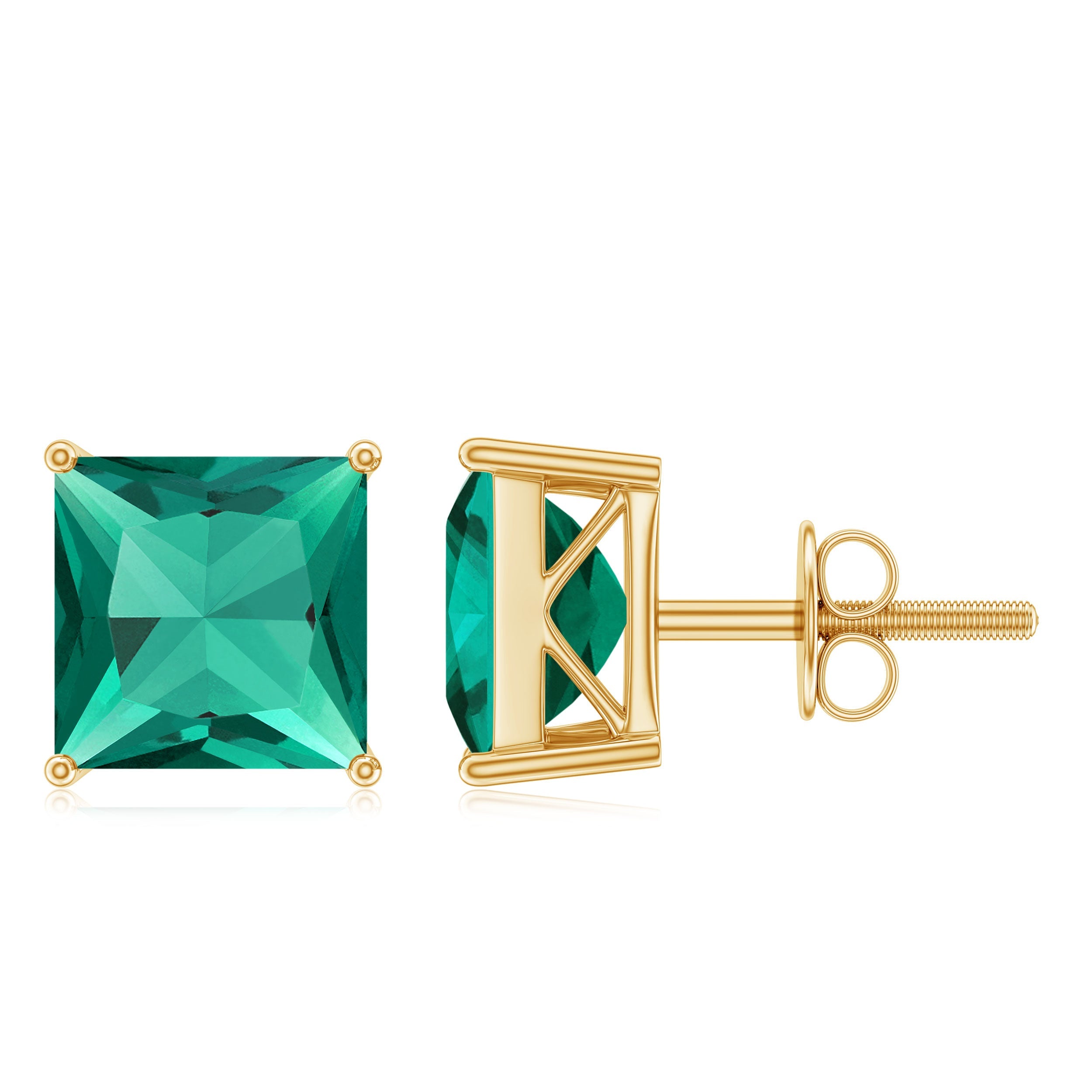 Princess Cut Emerald Earrings – 4 Carat Lab Grown Solitaire Studs AAAA Quality