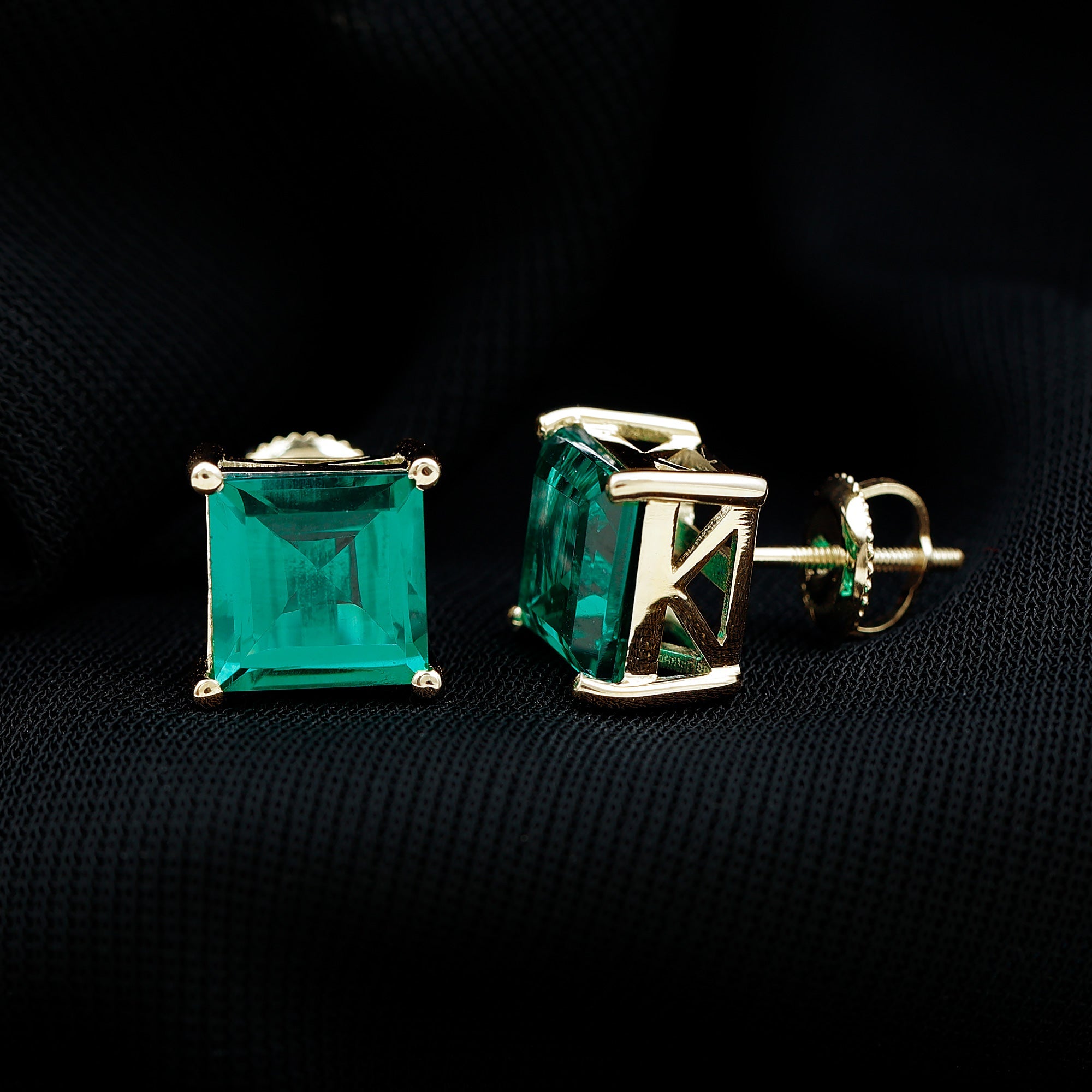 Princess Cut Emerald Earrings – 4 Carat Lab Grown Solitaire Studs AAAA Quality