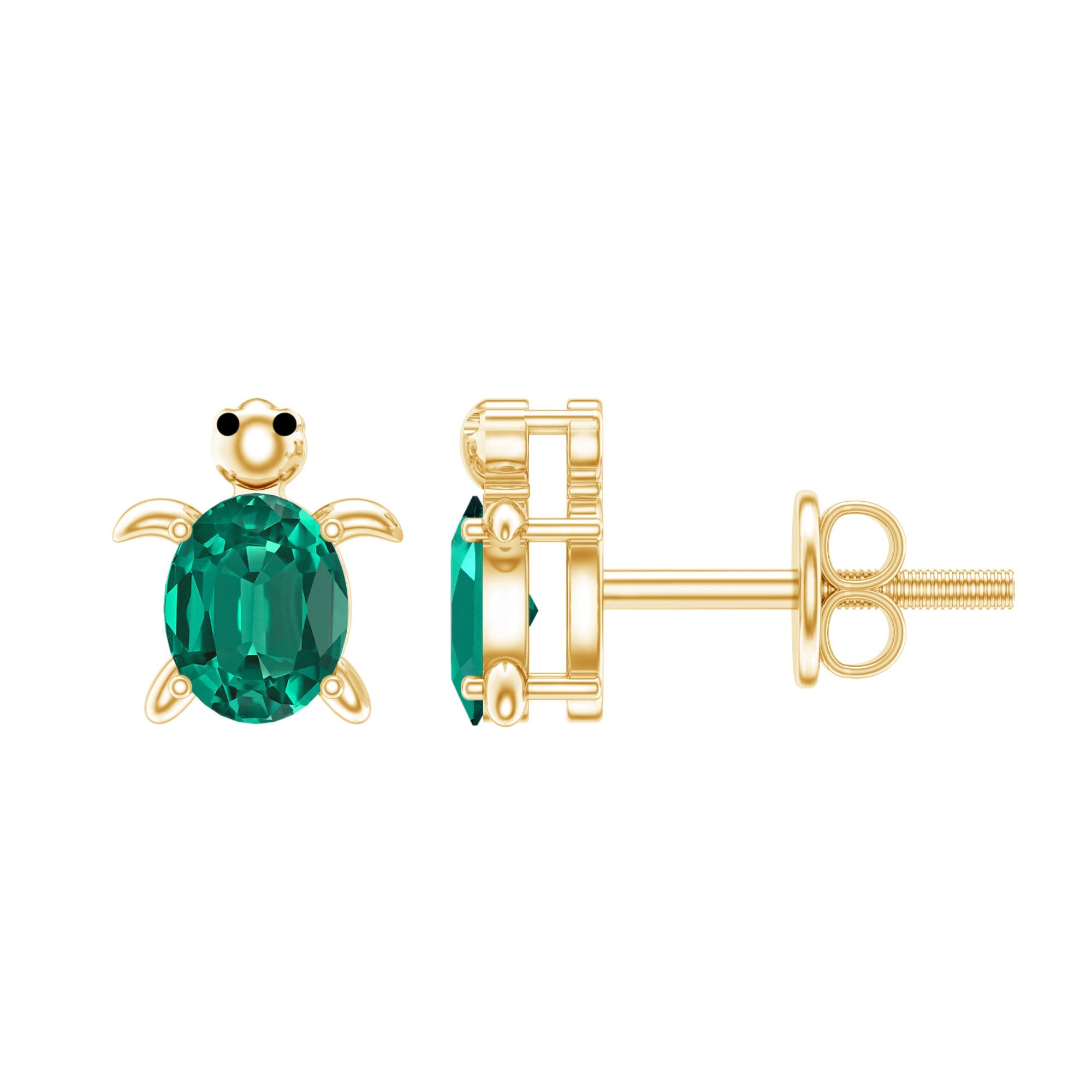 Lab Created Emerald Earrings – Oval Shape Turtle Studs with AAA Quality Gemstones