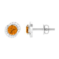 Citrine Stud Earrings – Round AAA Quality Citrine With Diamond Accents | Screw Back Closure