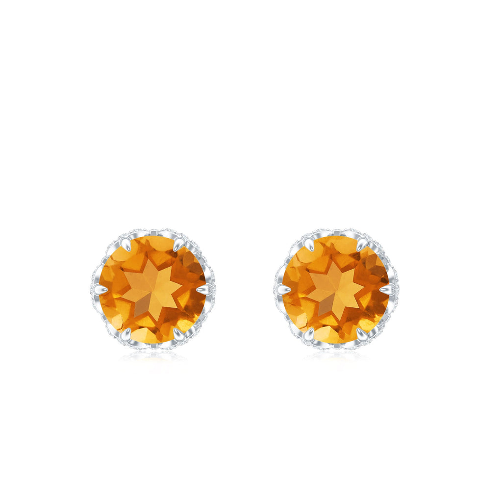 Designer Citrine Diamond Stud Earrings with Screw Back