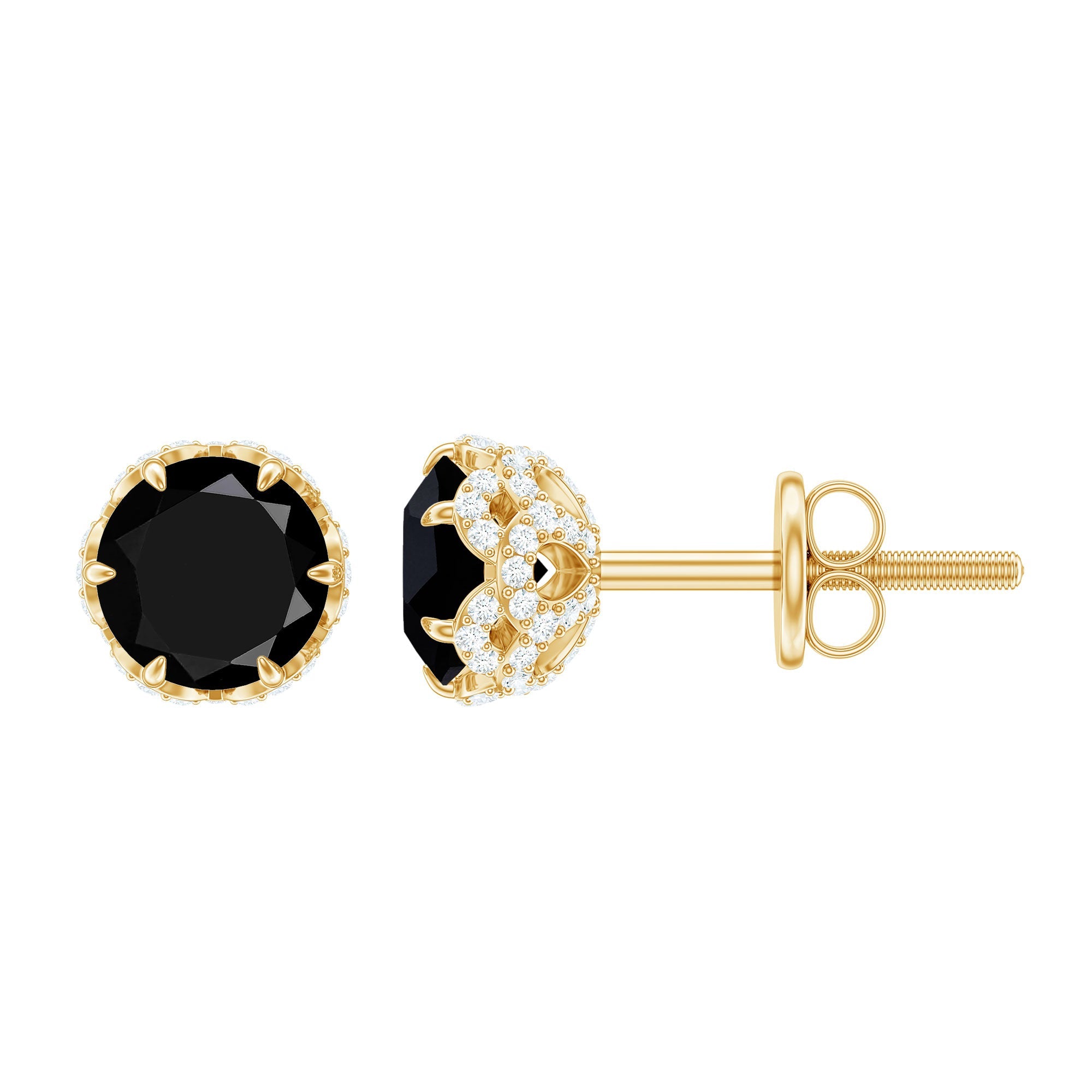Black Onyx Wedding Stud Earrings with Diamonds