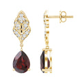 Garnet Teardrop Earrings – 3 Carat Garnet Drop | Diamond Leaf Design