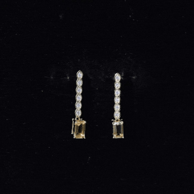 Citrine Drop Earrings – Emerald Cut Diamond Bar Earrings In Sterling Silver