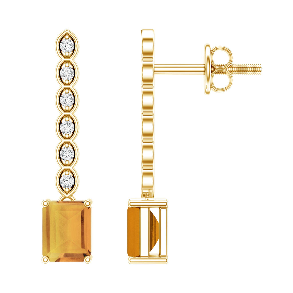 Citrine Drop Earrings – Emerald Cut Diamond Bar Earrings In Sterling Silver