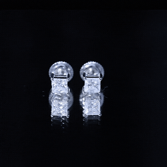 Lab Created Diamond Earrings – 4 MM Princess Cut Square Diamond Studs in 14K White Gold