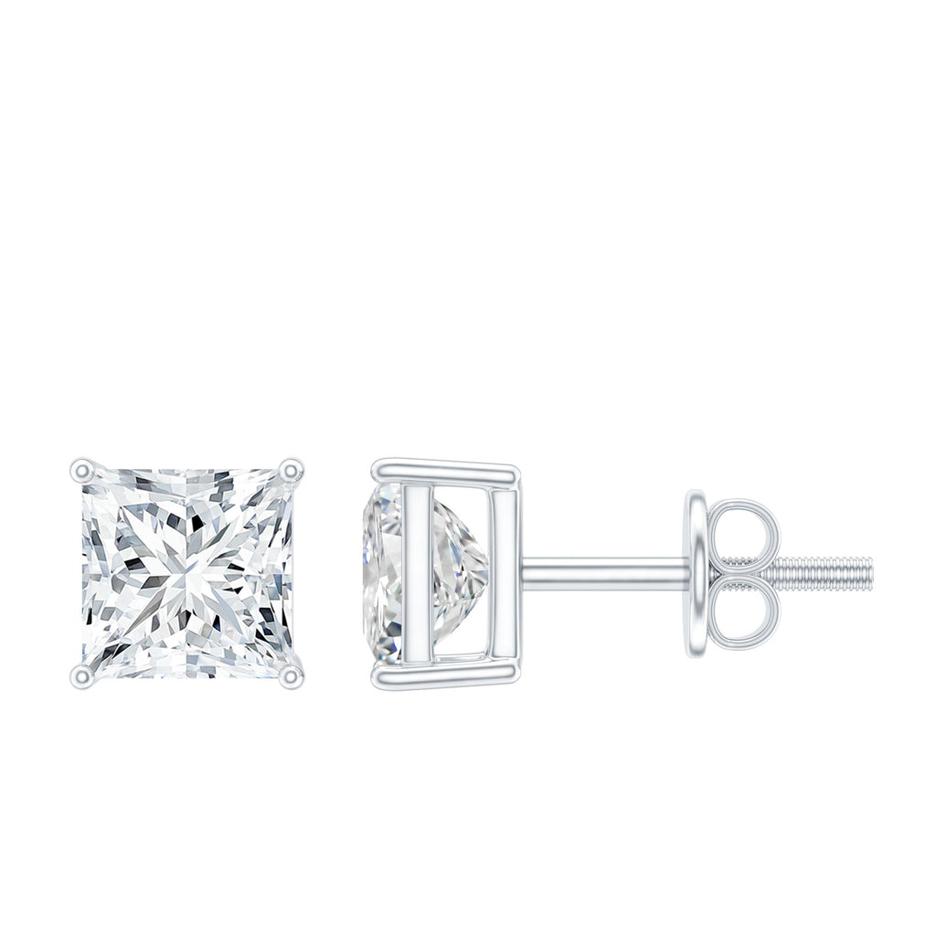 Lab Created Diamond Earrings – 4 MM Princess Cut Square Diamond Studs in 14K White Gold