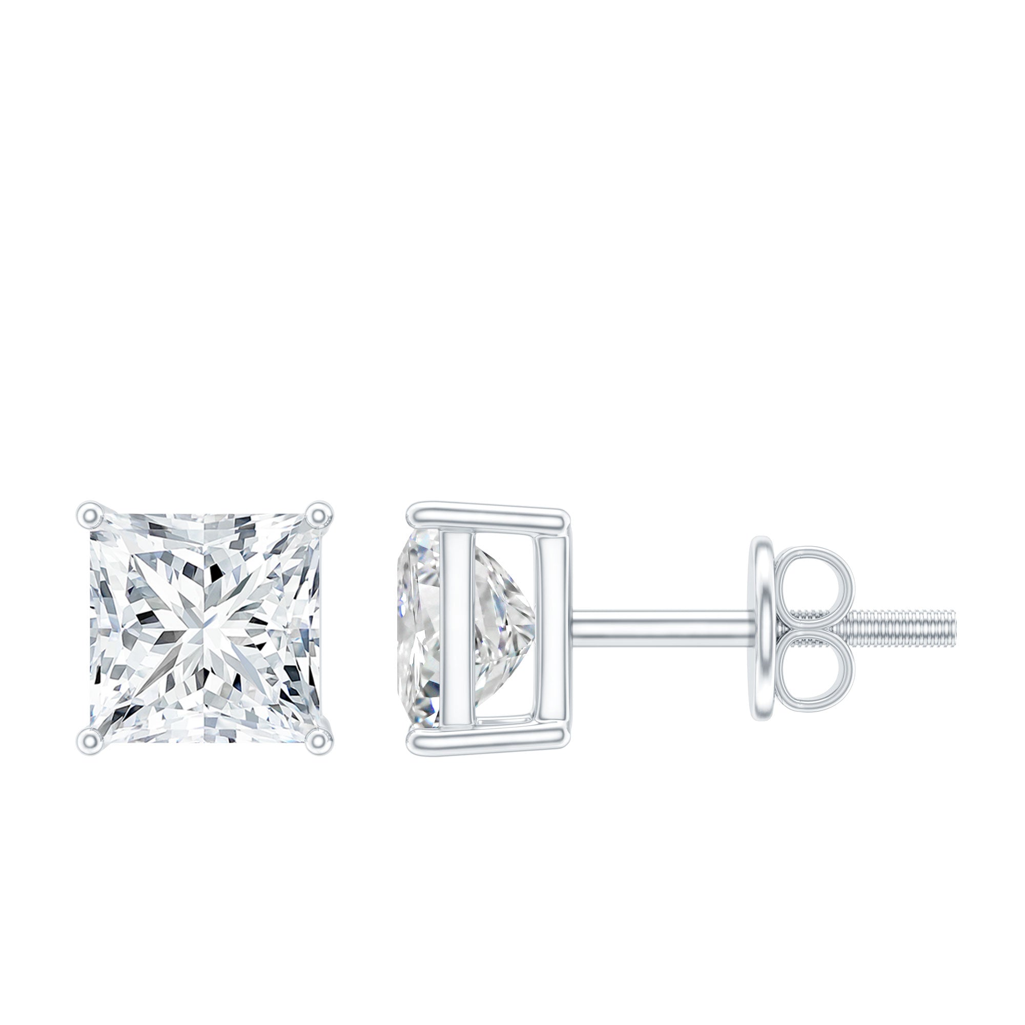 Lab Created Diamond Earrings – 4 MM Princess Cut Square Diamond Studs in 14K White Gold
