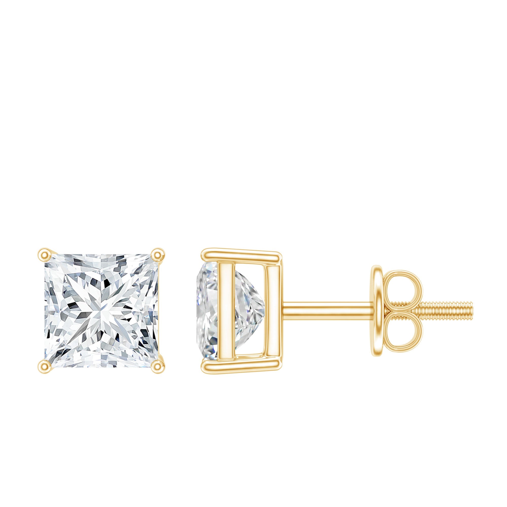 Lab Created Diamond Earrings – 4 MM Princess Cut Square Diamond Studs in 14K White Gold