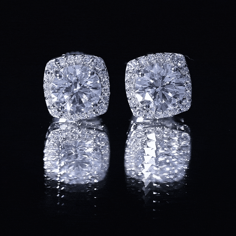 Lab Grown Diamond Earrings – 7 MM Round Cut Halo Studs With Screw Back Design