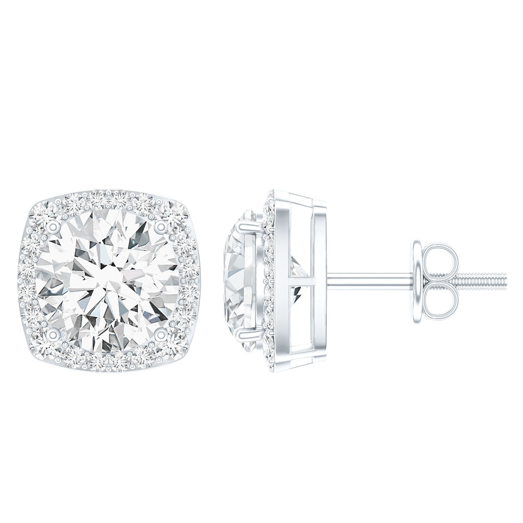 Lab Grown Diamond Earrings – 7 MM Round Cut Halo Studs With Screw Back Design
