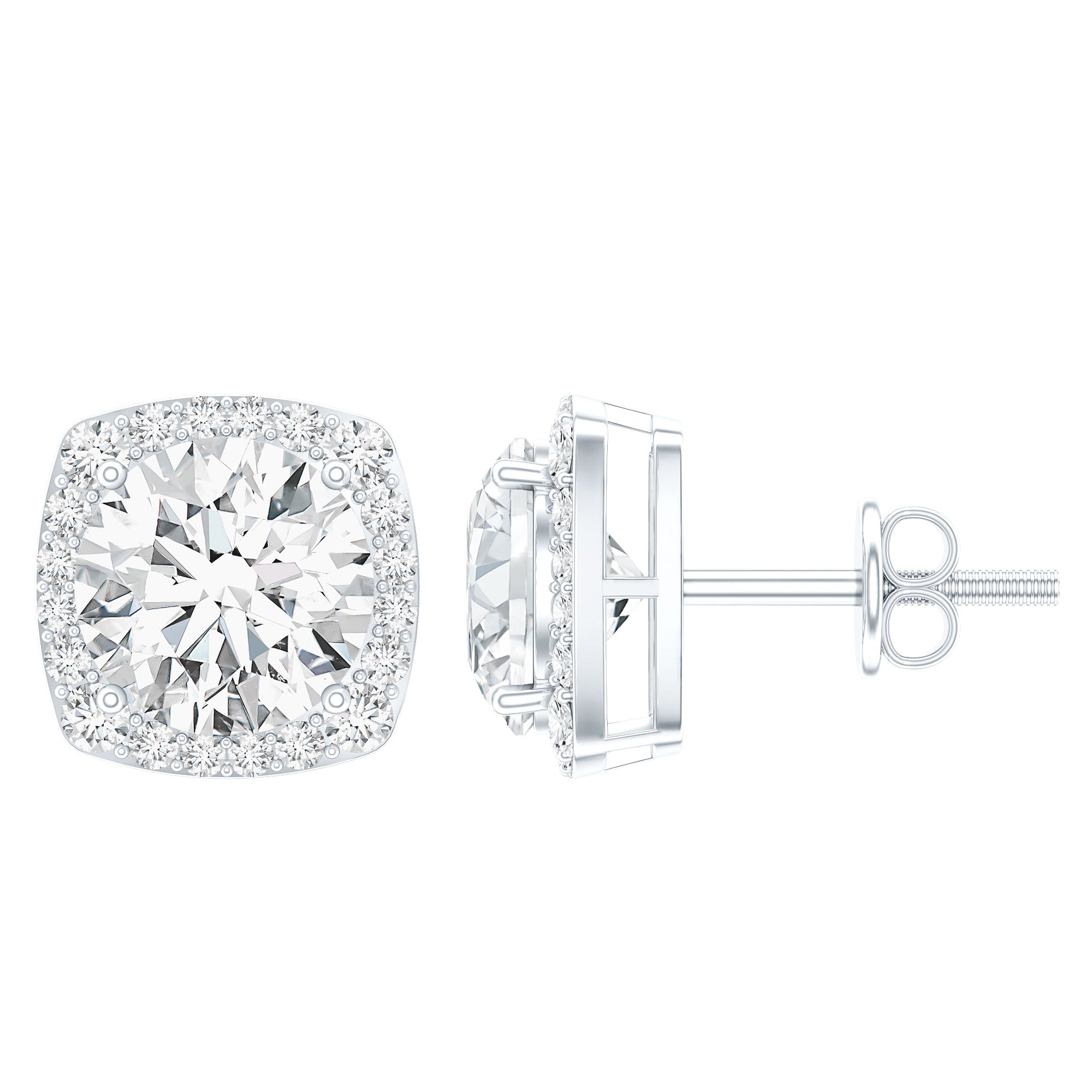 Lab Grown Diamond Earrings – 7 MM Round Cut Halo Studs With Screw Back Design