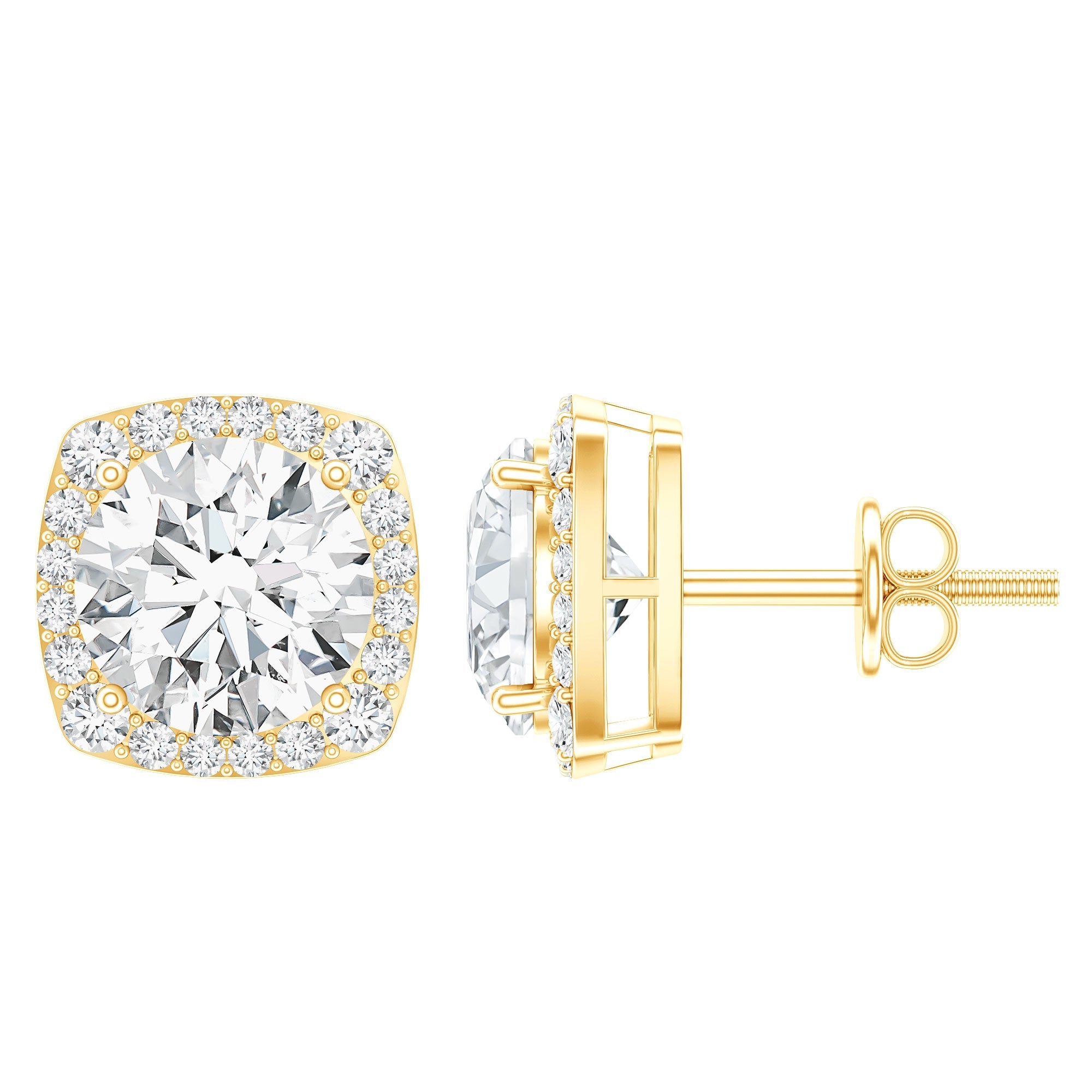 Lab Grown Diamond Earrings – 7 MM Round Cut Halo Studs With Screw Back Design