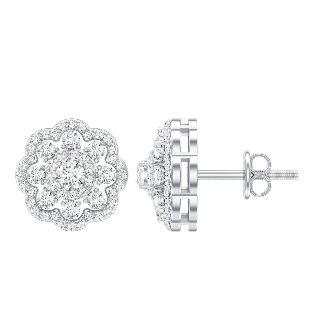 Lab Grown Diamond Earrings – Elegant Floral Bridal Studs with Prong Setting