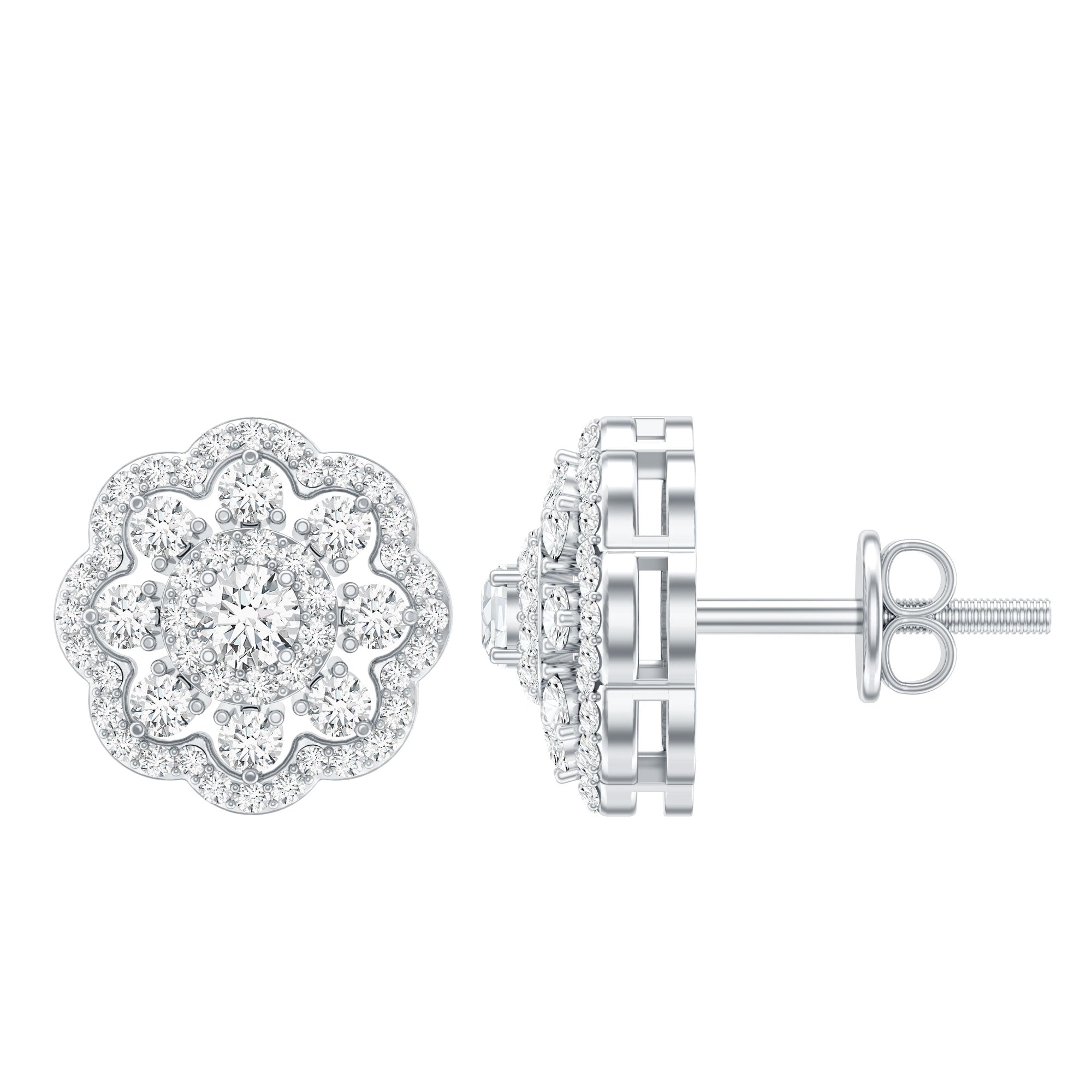 Lab Grown Diamond Earrings – Elegant Floral Bridal Studs with Prong Setting