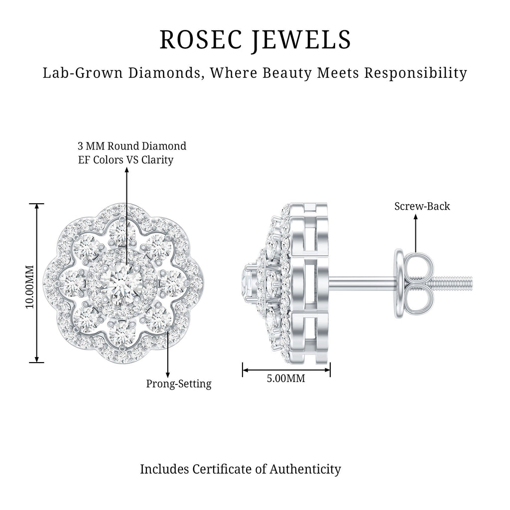 Lab Grown Diamond Earrings – Elegant Floral Bridal Studs with Prong Setting