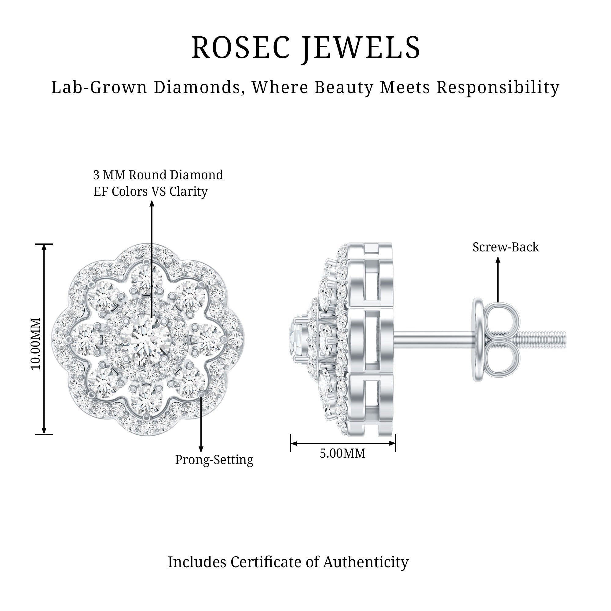 Lab Grown Diamond Earrings – Elegant Floral Bridal Studs with Prong Setting