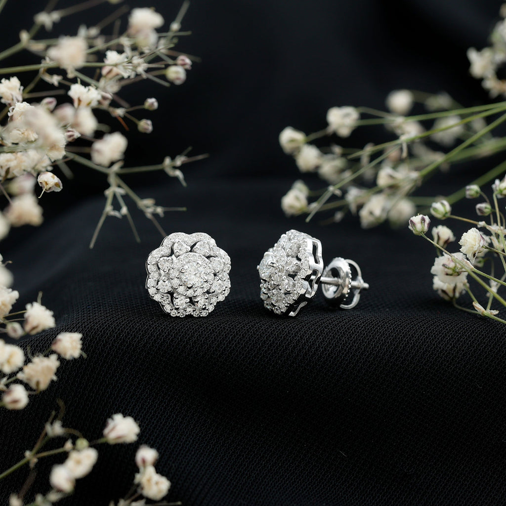 Lab Grown Diamond Earrings – Elegant Floral Bridal Studs with Prong Setting