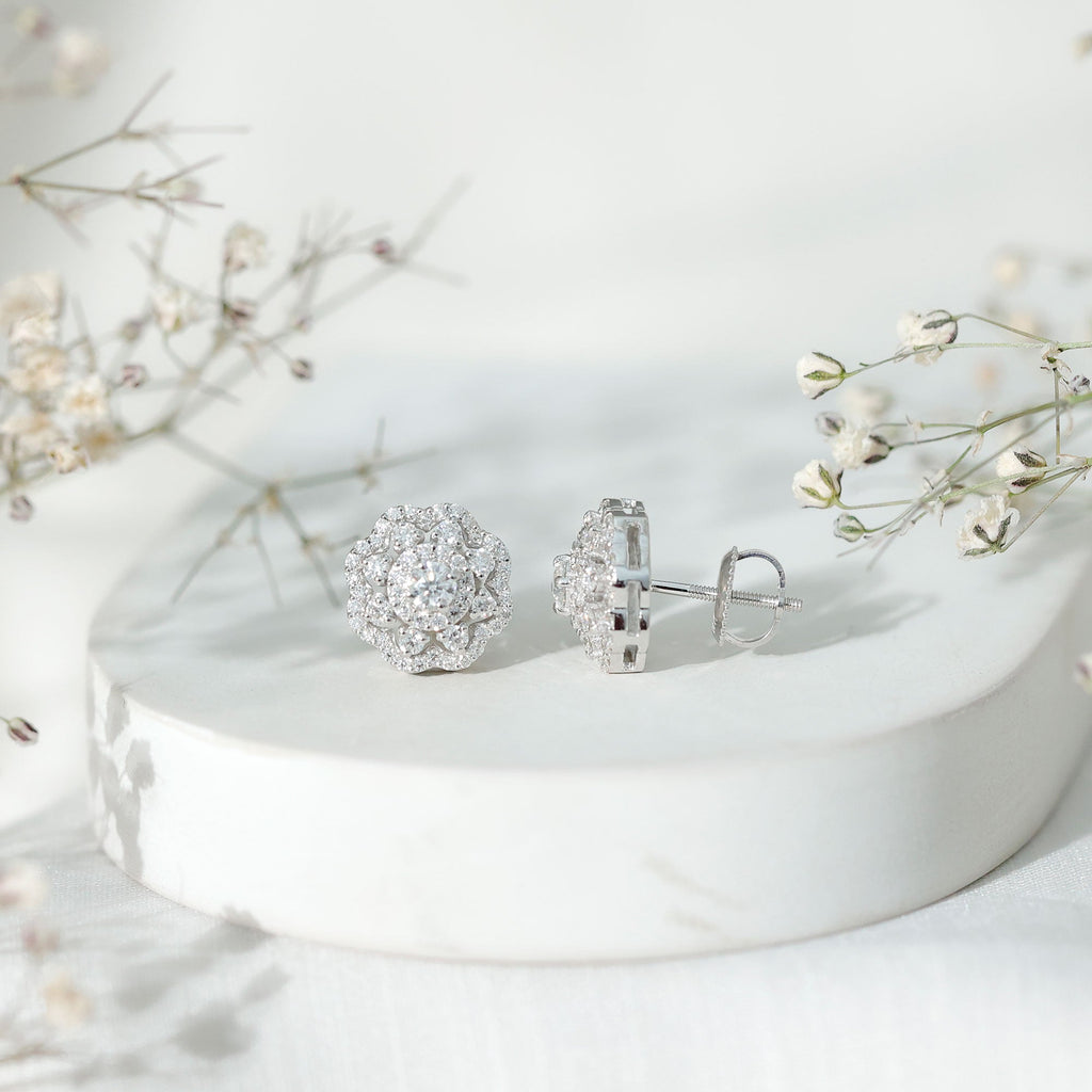Lab Grown Diamond Earrings – Elegant Floral Bridal Studs with Prong Setting