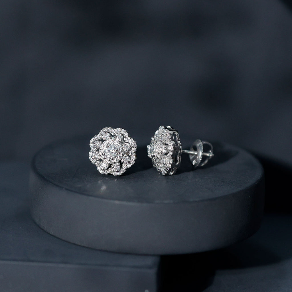 Lab Grown Diamond Earrings – Elegant Floral Bridal Studs with Prong Setting