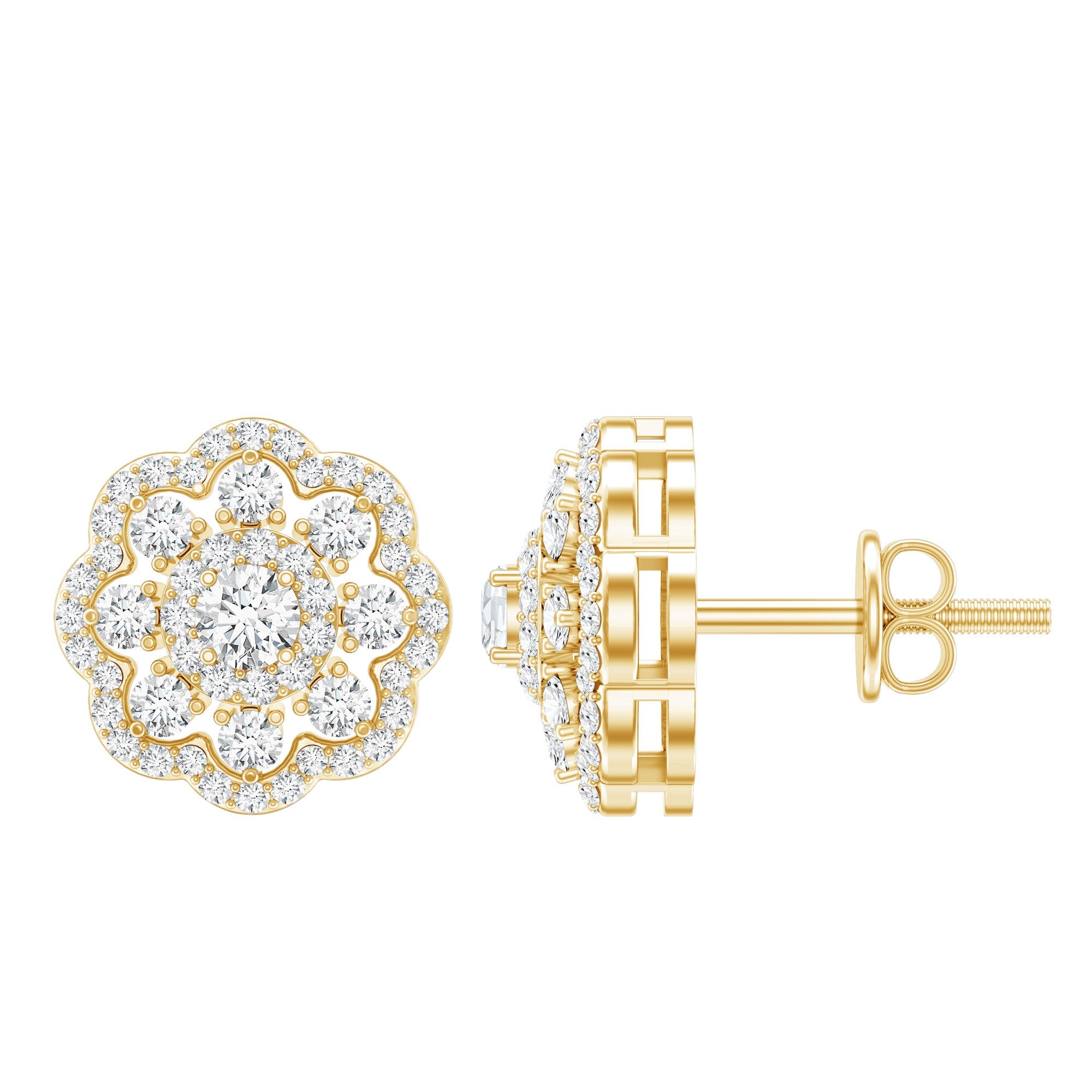 Lab Grown Diamond Earrings – Elegant Floral Bridal Studs with Prong Setting