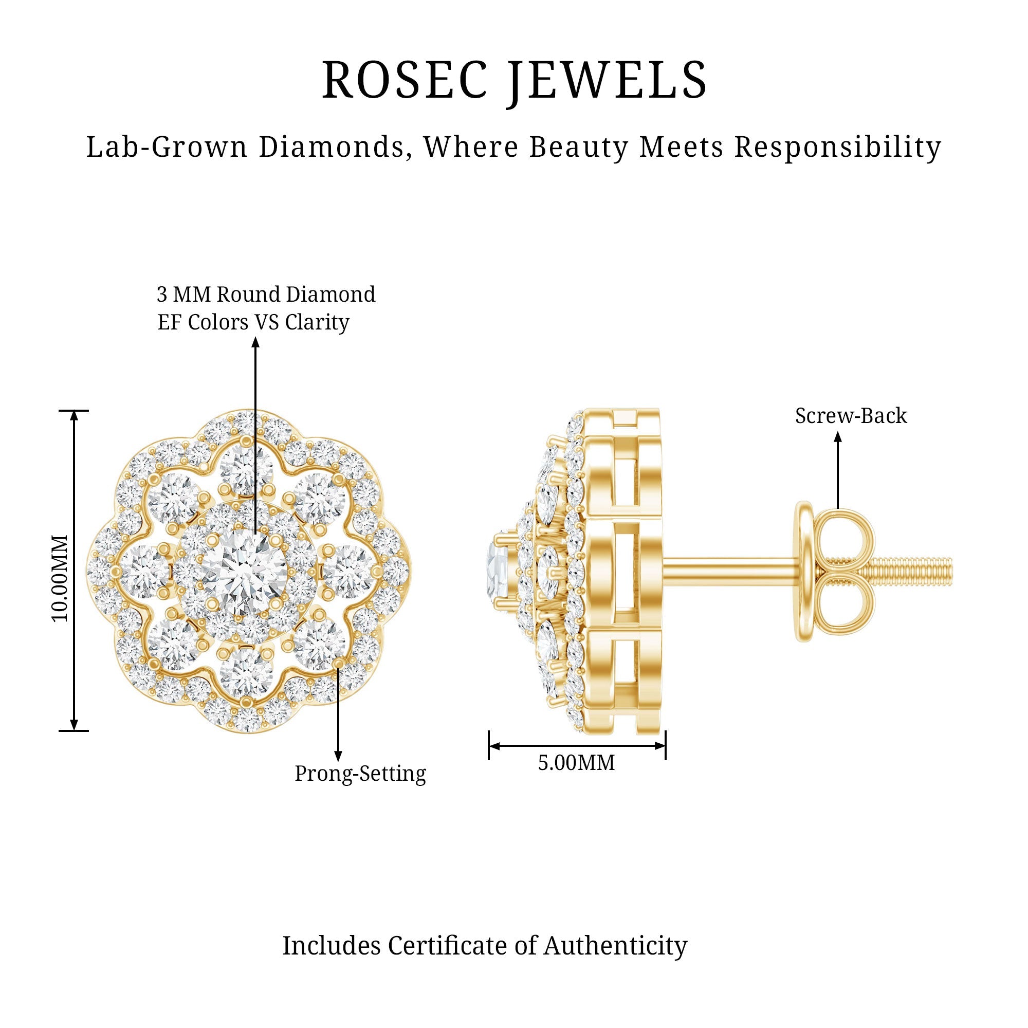 Lab Grown Diamond Earrings – Elegant Floral Bridal Studs with Prong Setting
