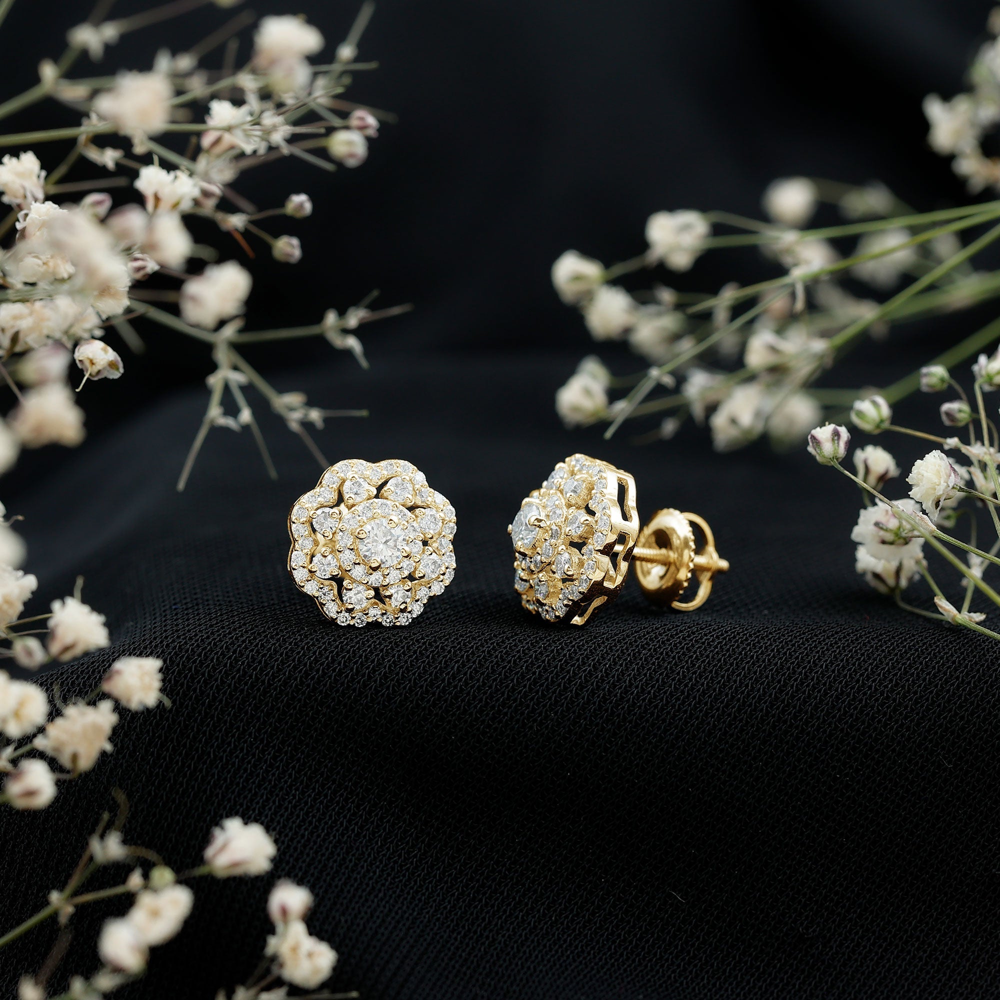 Lab Grown Diamond Earrings – Elegant Floral Bridal Studs with Prong Setting