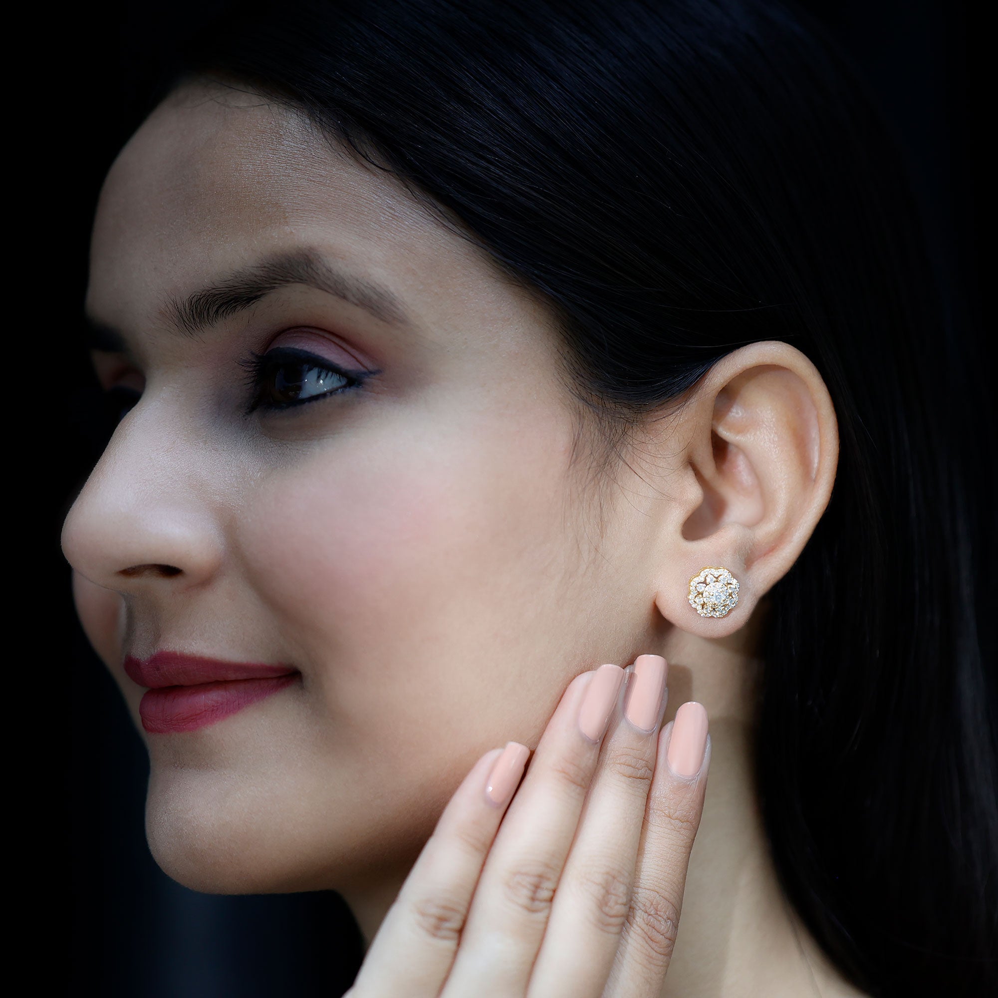 Lab Grown Diamond Earrings – Elegant Floral Bridal Studs with Prong Setting