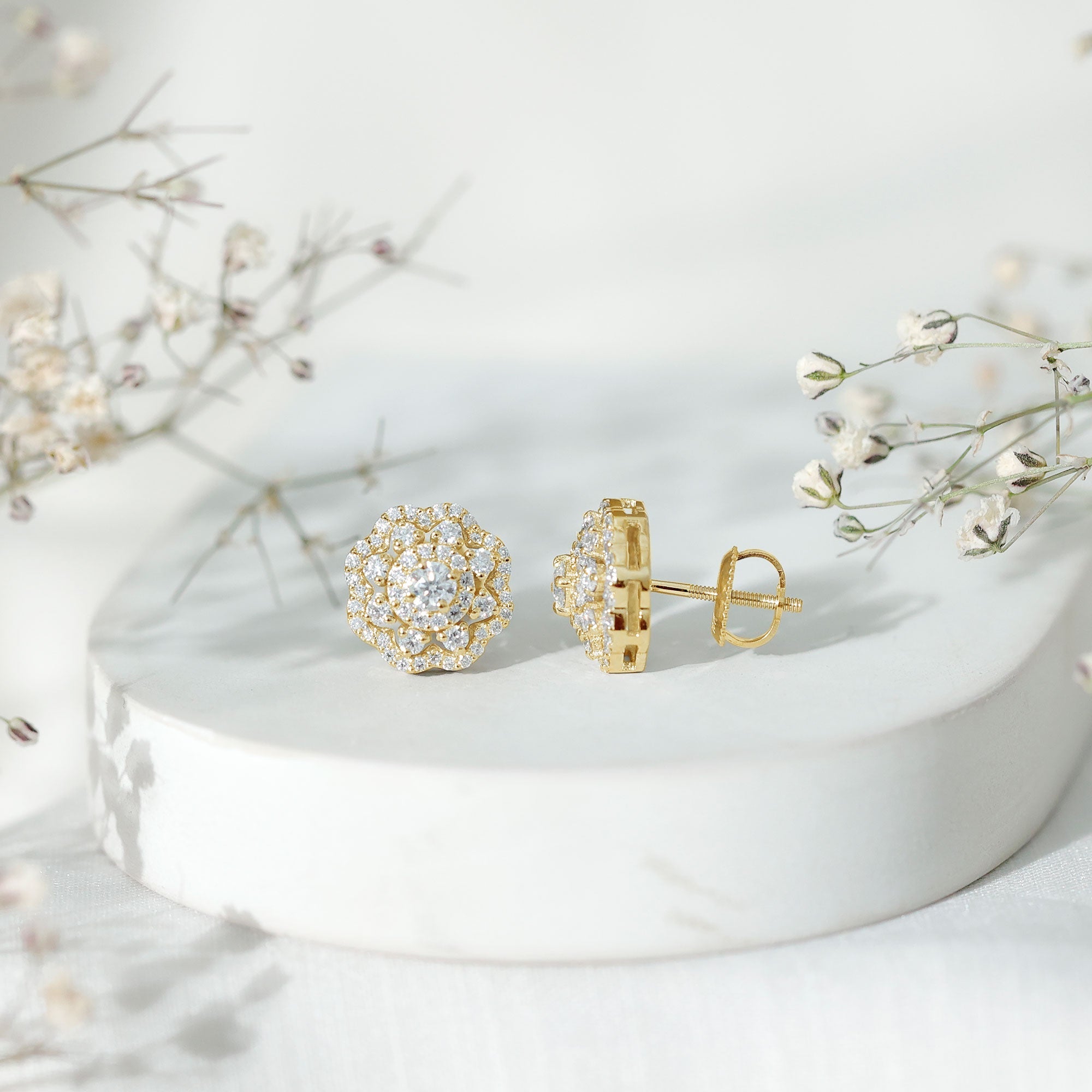 Lab Grown Diamond Earrings – Elegant Floral Bridal Studs with Prong Setting
