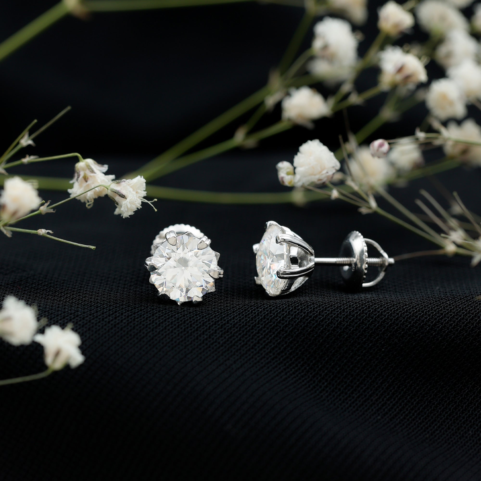 Lab Grown Diamond Earrings – 7 mm Solitaire 2 Carat Brilliant Cut Studs