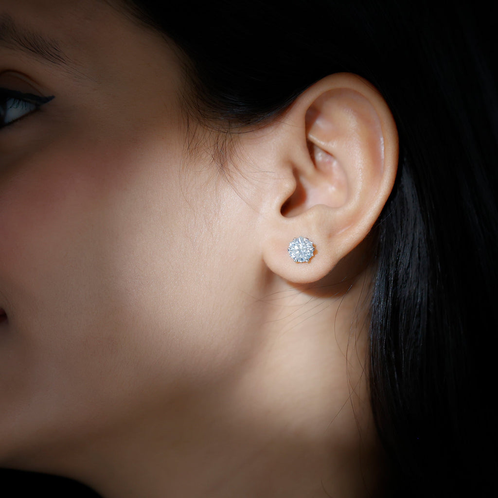 Lab Grown Diamond Earrings – 7 mm Solitaire 2 Carat Brilliant Cut Studs