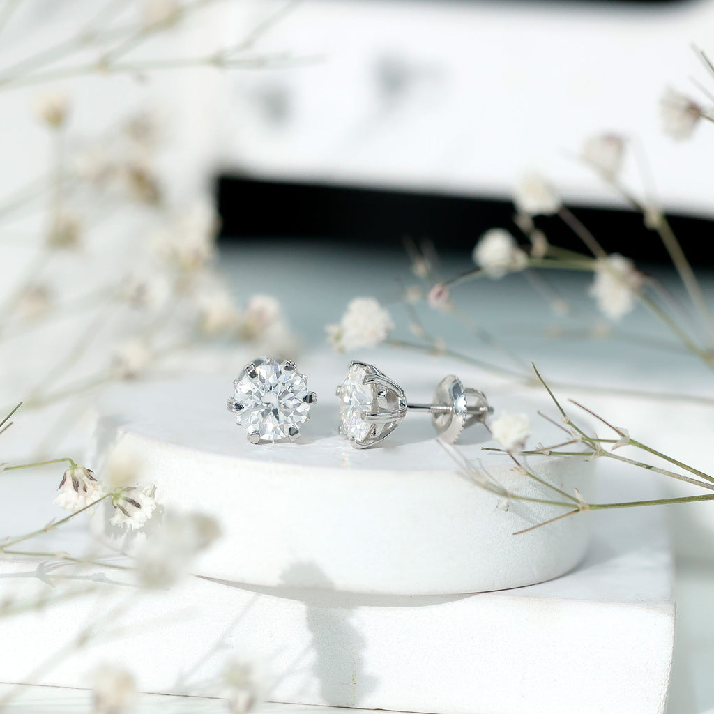 Lab Grown Diamond Earrings – 7 mm Solitaire 2 Carat Brilliant Cut Studs