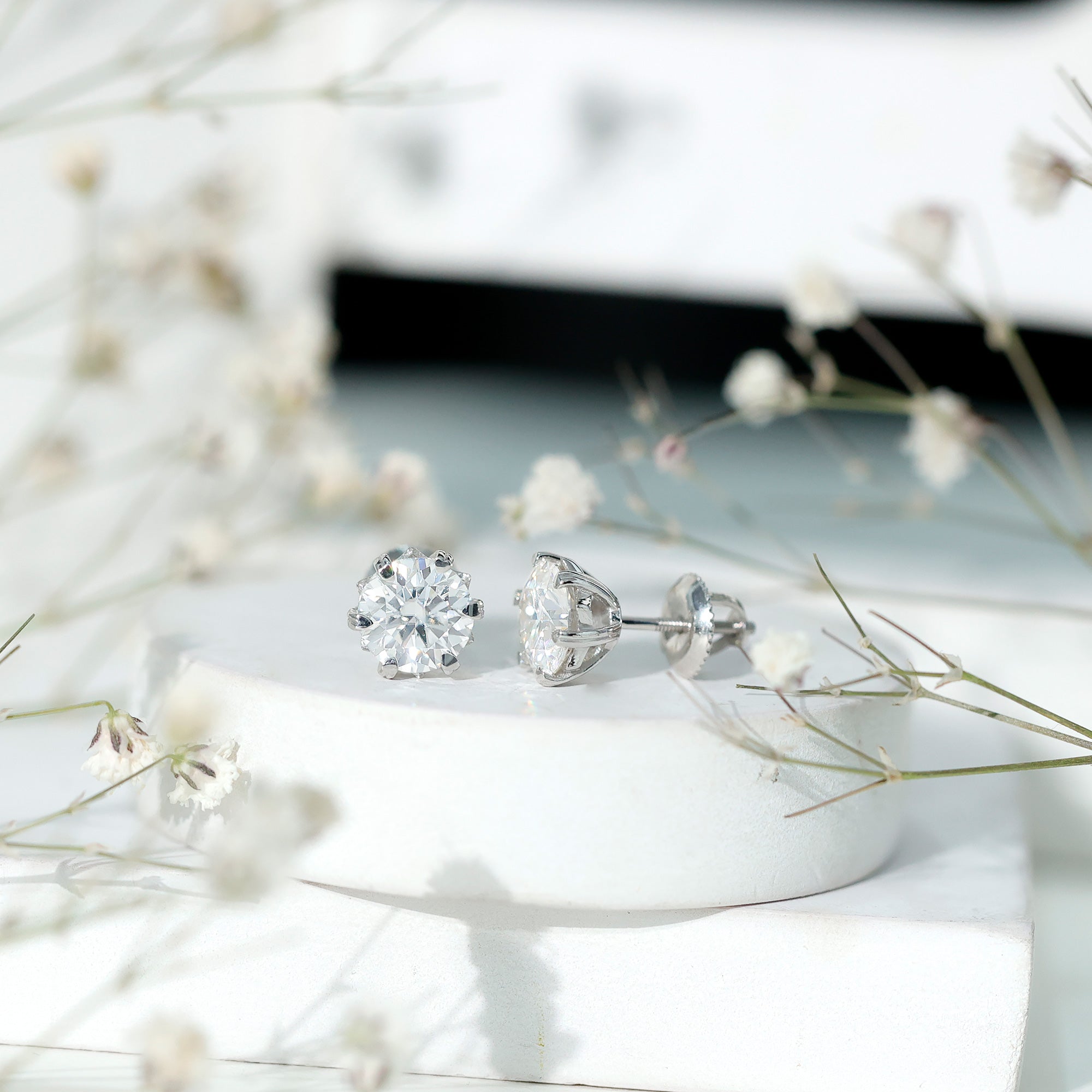 Lab Grown Diamond Earrings – 7 mm Solitaire 2 Carat Brilliant Cut Studs