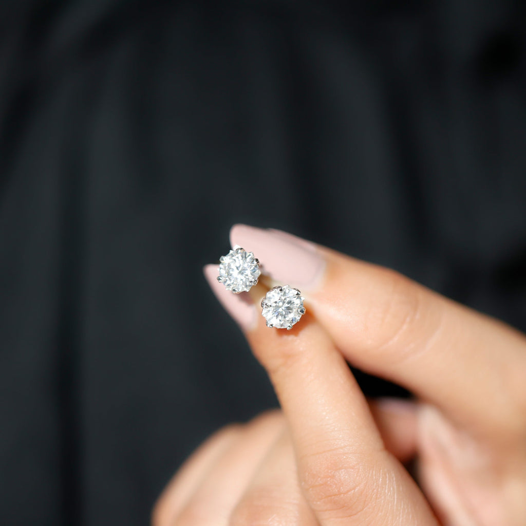 Lab Grown Diamond Earrings – 7 mm Solitaire 2 Carat Brilliant Cut Studs