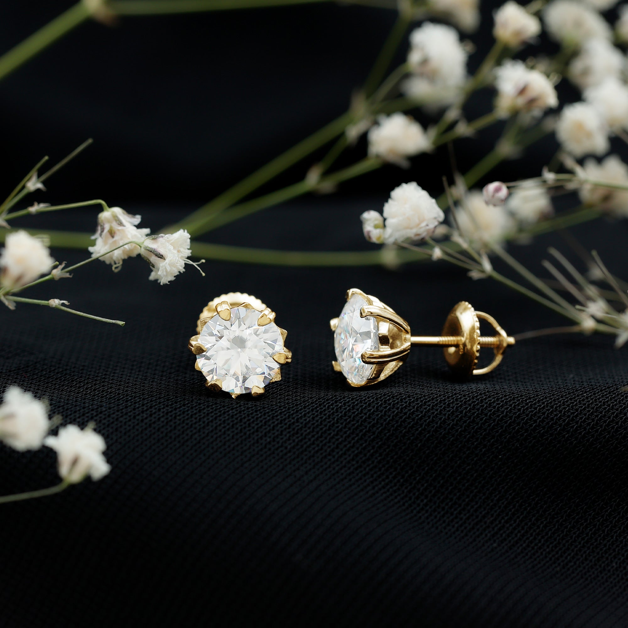 Lab Grown Diamond Earrings – 7 mm Solitaire 2 Carat Brilliant Cut Studs