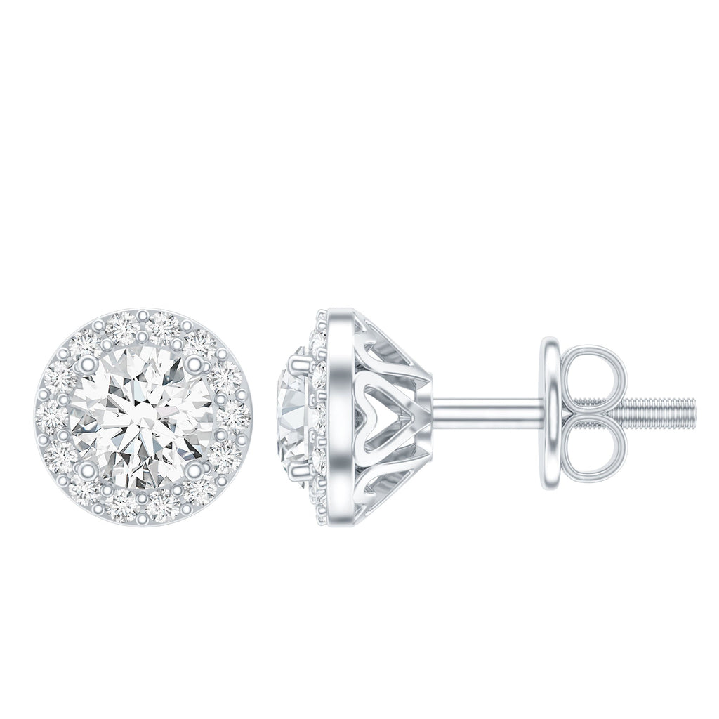 Diamond Halo Stud Earrings – Lab Grown Diamond Earrings | Classic Stud Design