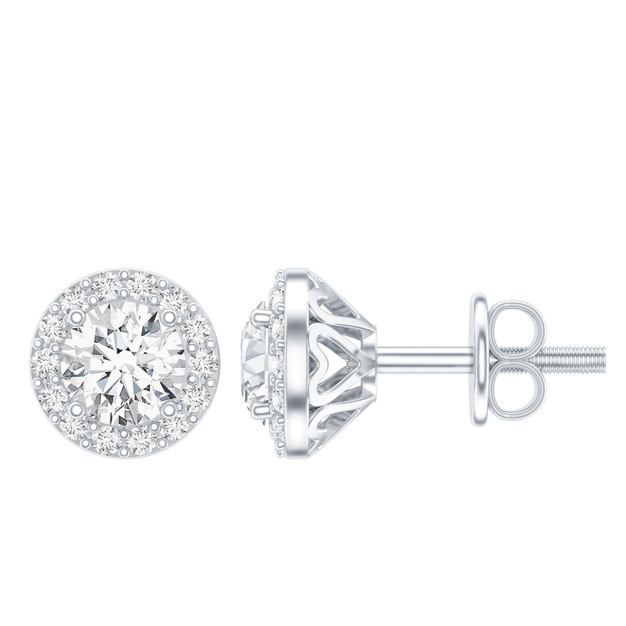 Diamond Halo Stud Earrings – Lab Grown Diamond Earrings | Classic Stud Design