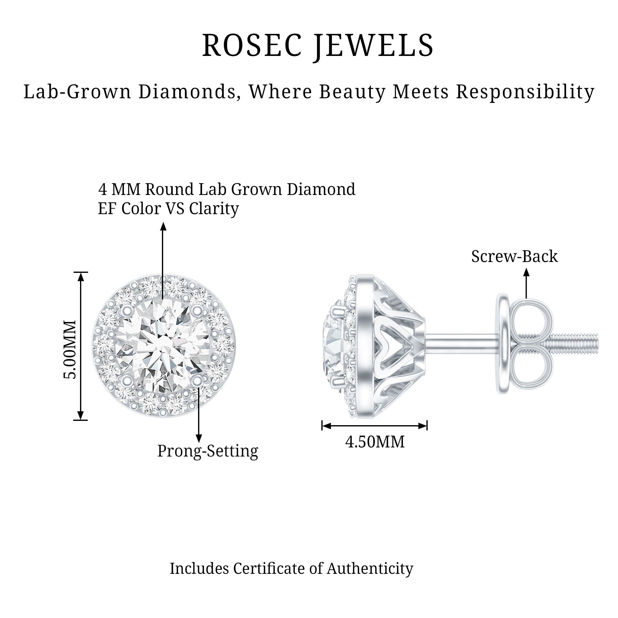 Diamond Halo Stud Earrings – Lab Grown Diamond Earrings | Classic Stud Design